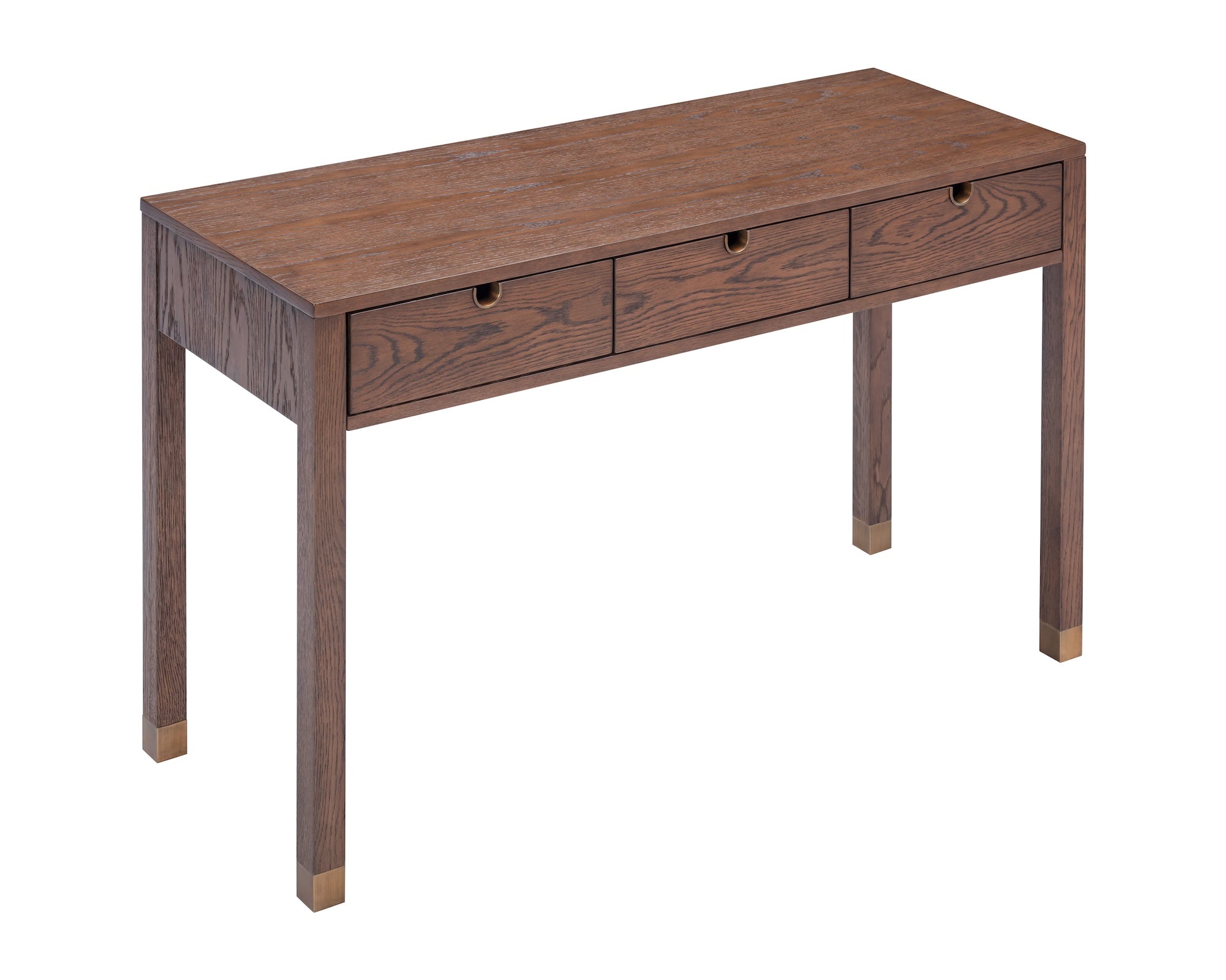 Alcudia Dressing Table - Dark Brown Oak & Antique Brass
