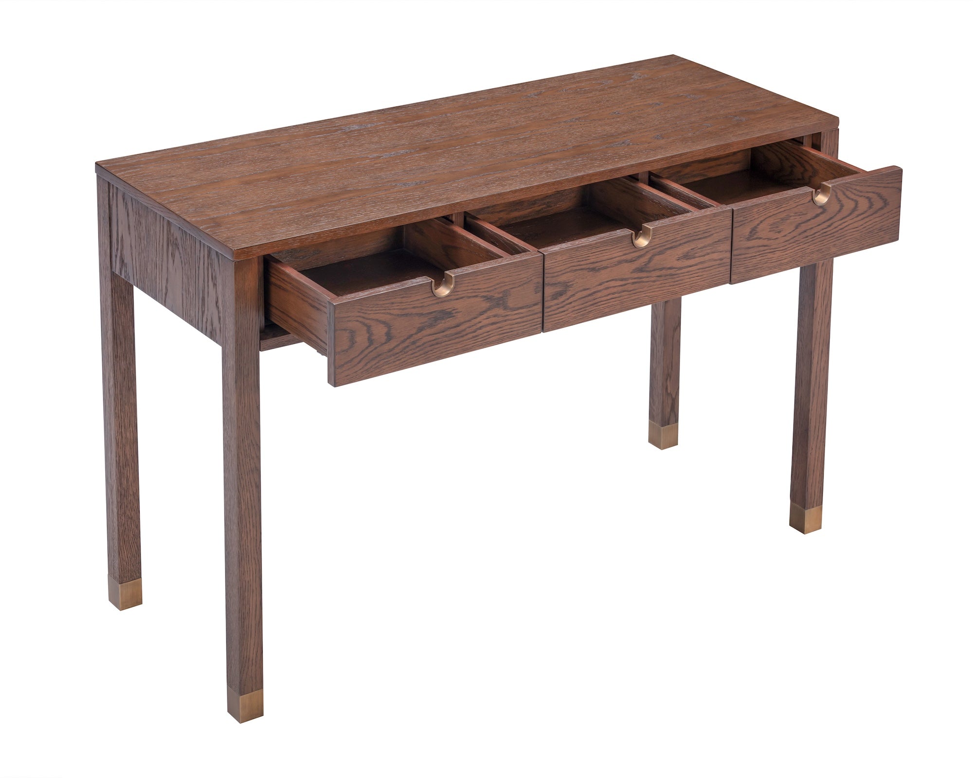 Alcudia Dressing Table - Dark Brown Oak & Antique Brass