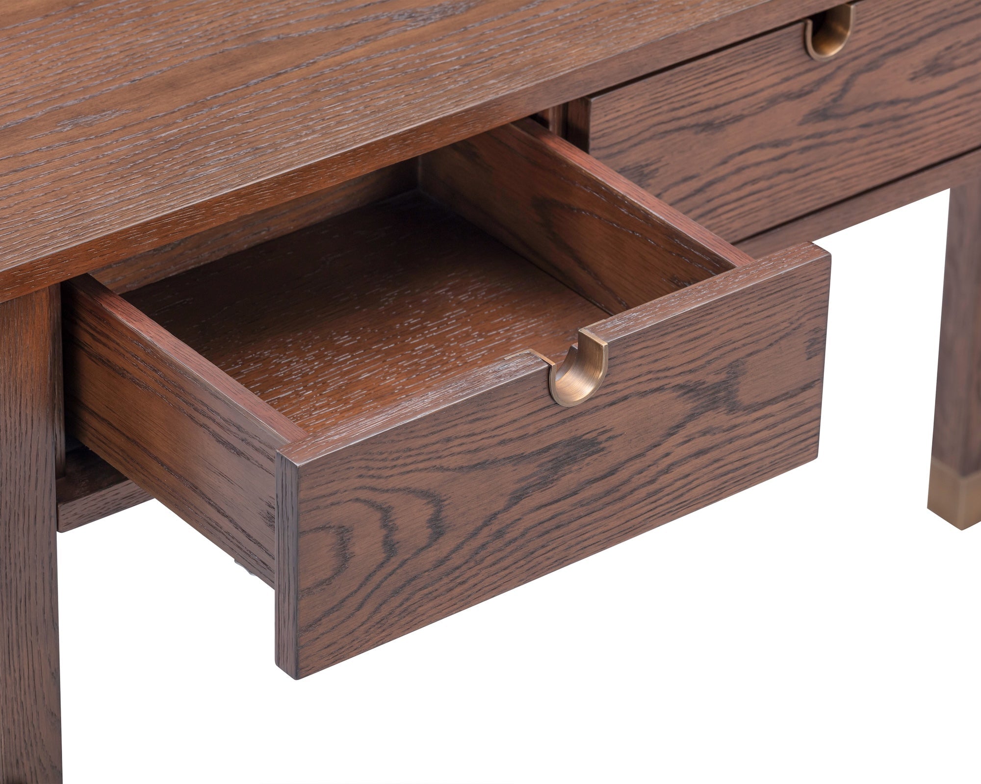 Alcudia Dressing Table - Dark Brown Oak & Antique Brass