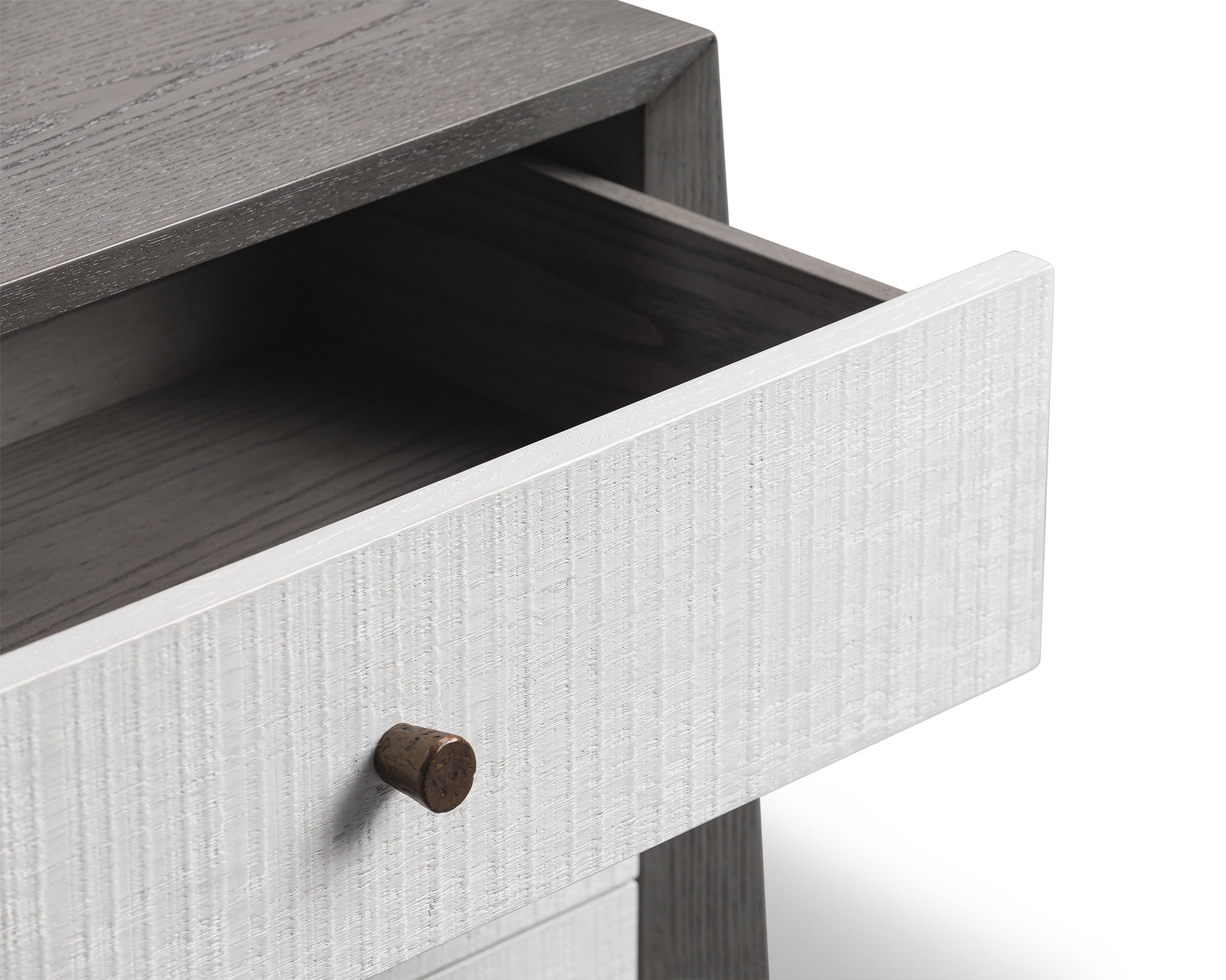 Otilia Bedside Table - Silver Grey & White Saw Cut