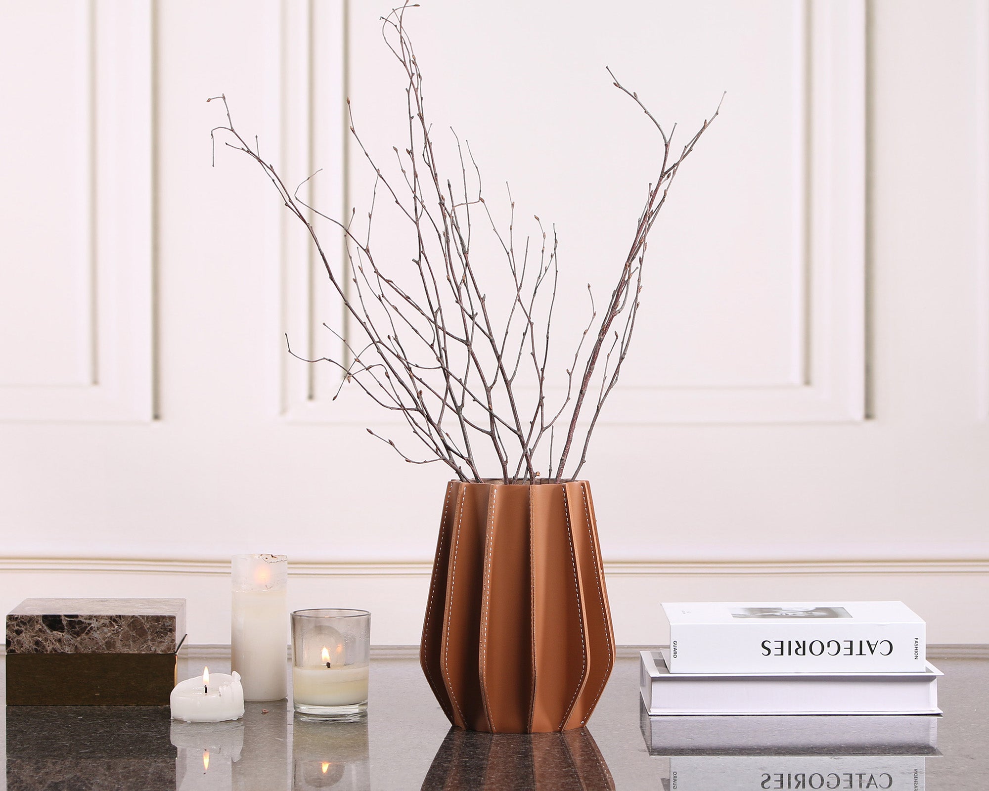 Juana Vase - Brown Leather & Glass