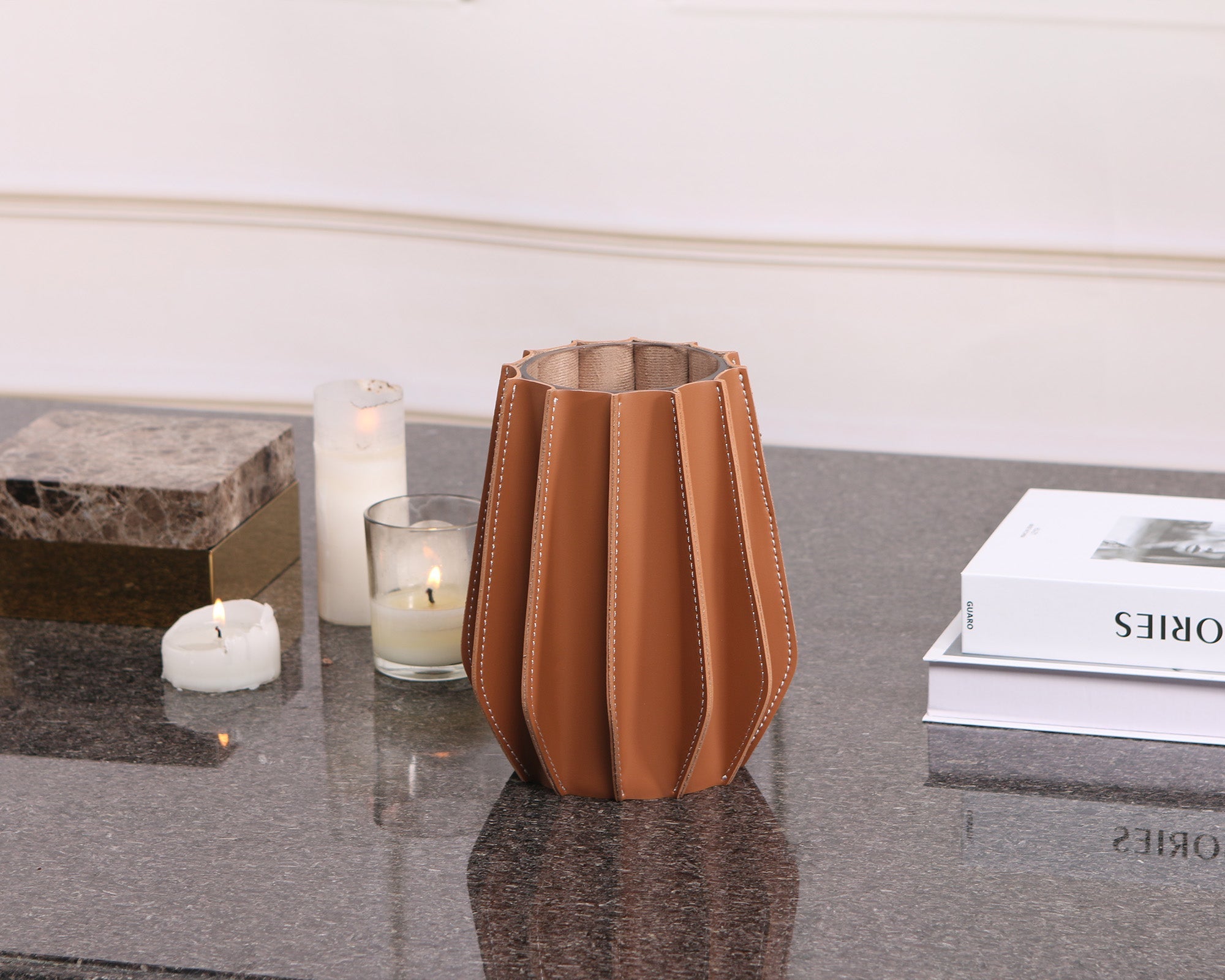 Juana Vase - Brown Leather & Glass