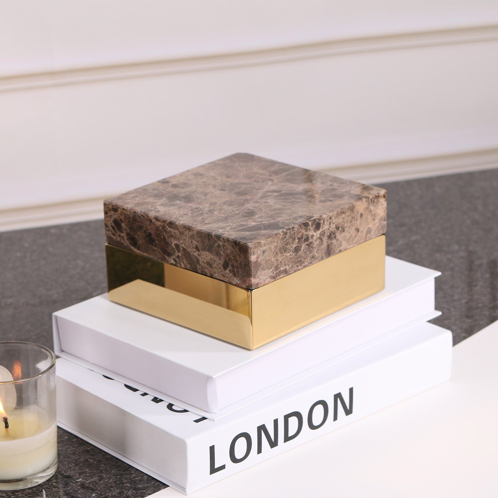 Lina Coffee & Gold Marble Storage Box