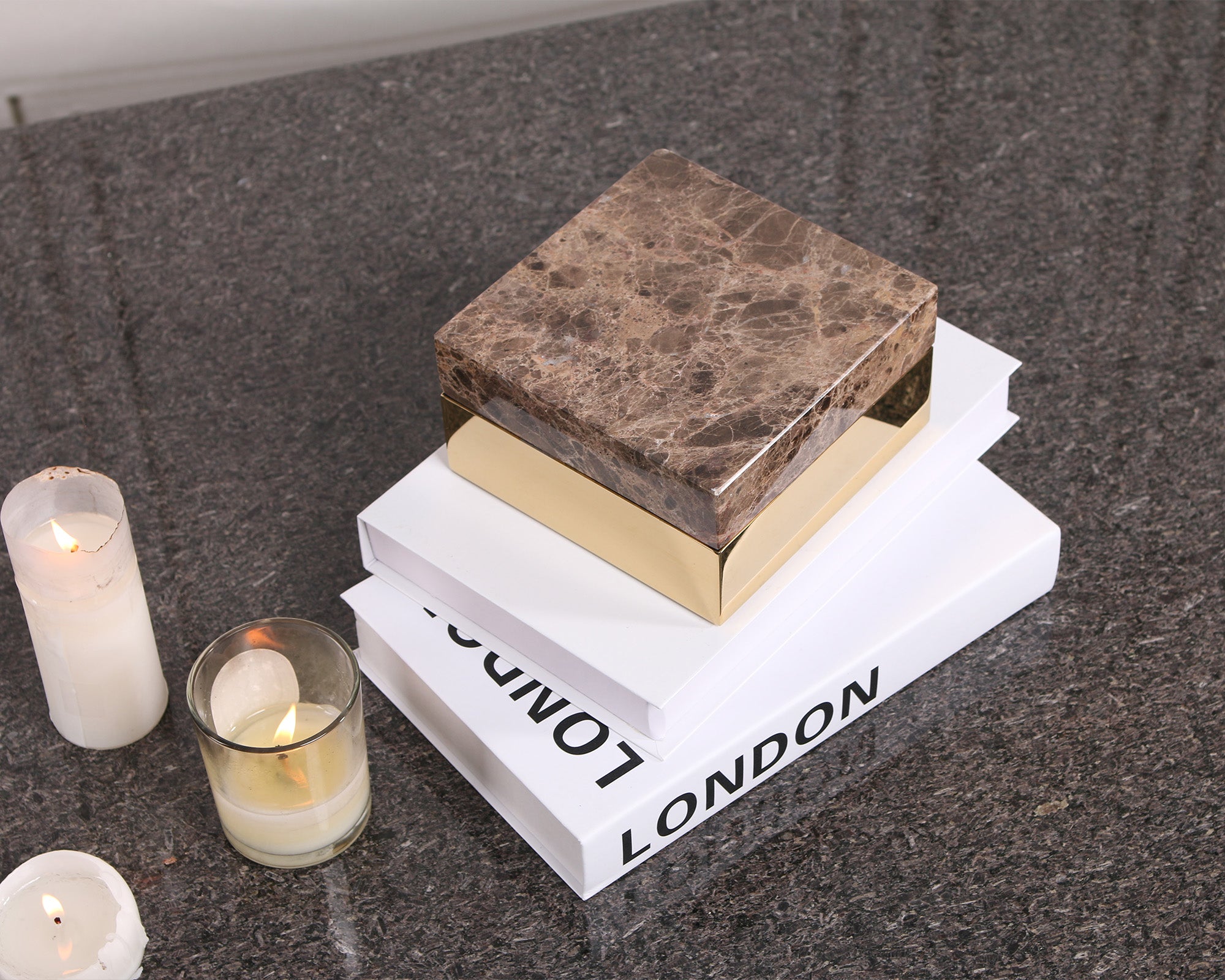 Lina Marble Storage Box - Coffee & Gold