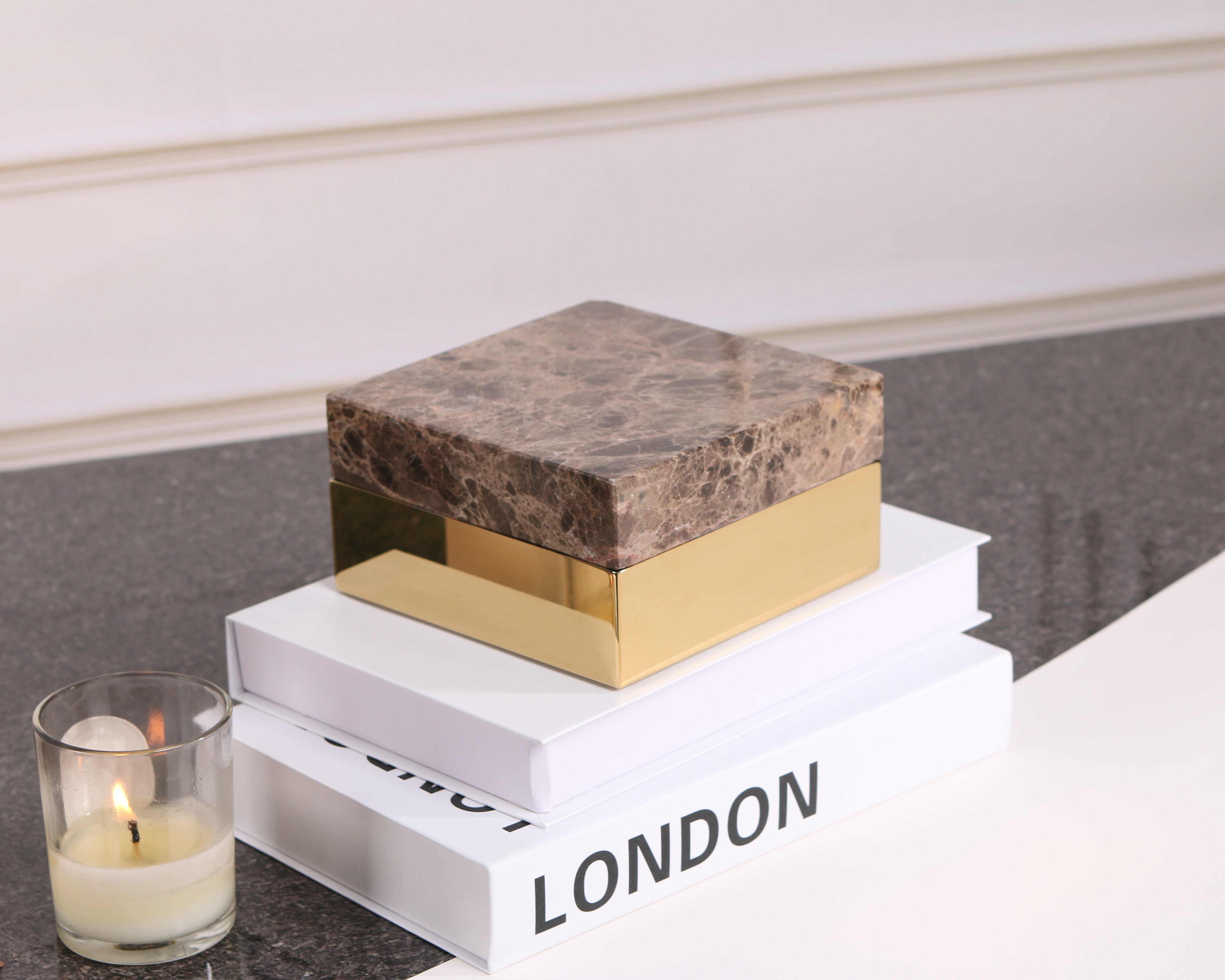Lina Marble Storage Box - Coffee & Gold