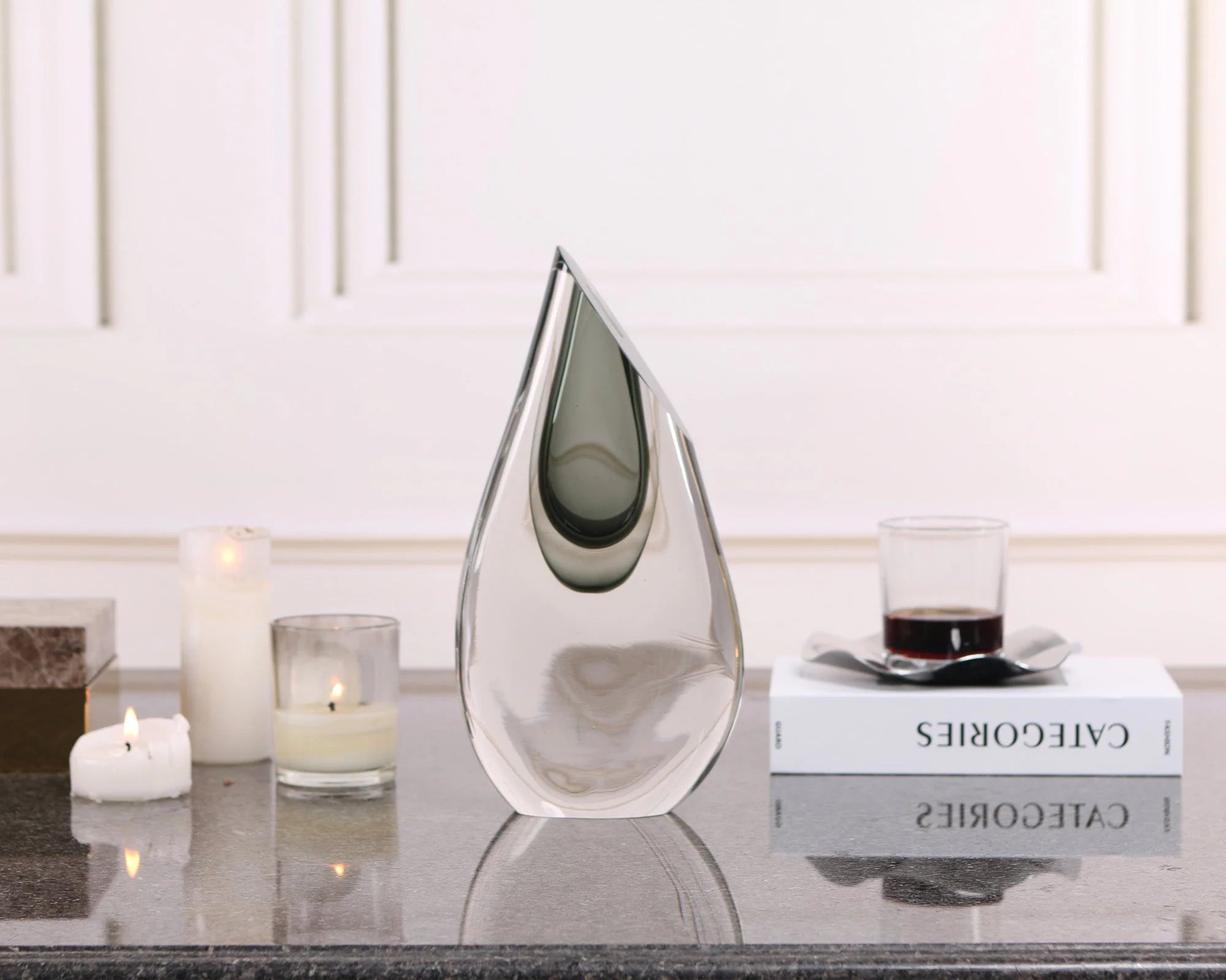 Fyre Grey Glass Flame-Shaped Vase