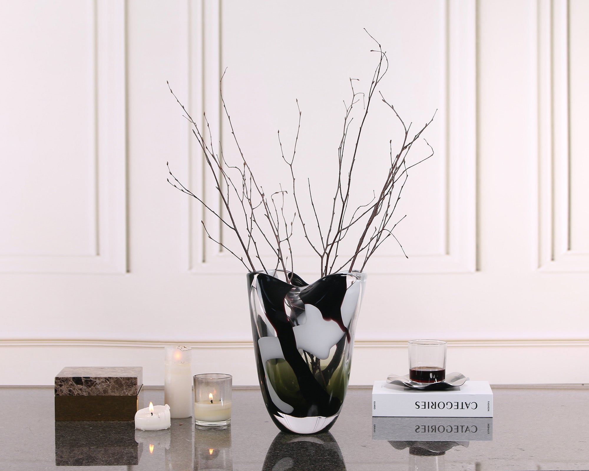 Natasha Glass Vase - Black & Grey
