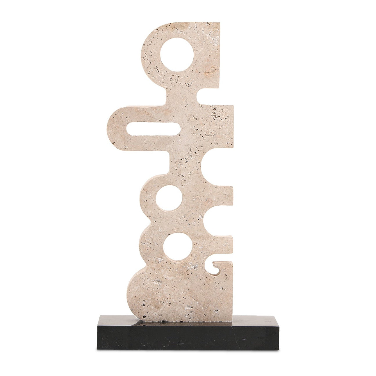 Sculpted Serenity Beige Travertine & Black Marble Sculpture