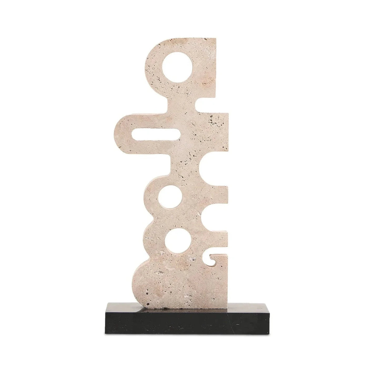 Sculpted Serenity Beige Travertine & Black Marble Sculpture