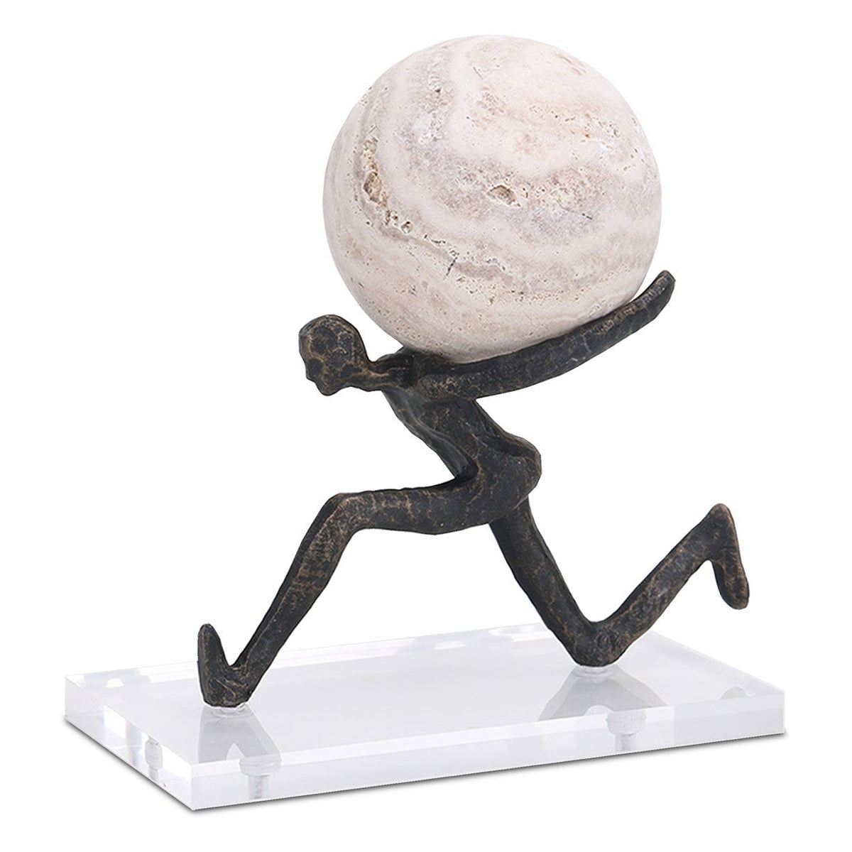 Chasing Balance Dark Bronze & Beige Travertine Sculpture