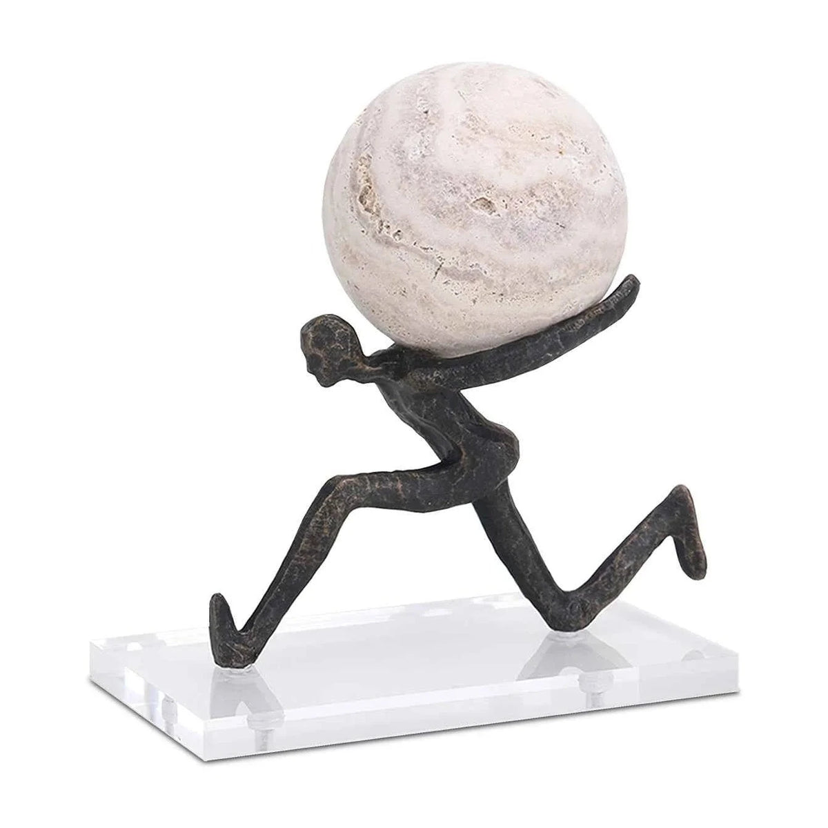 Chasing Balance Dark Bronze & Beige Travertine Sculpture