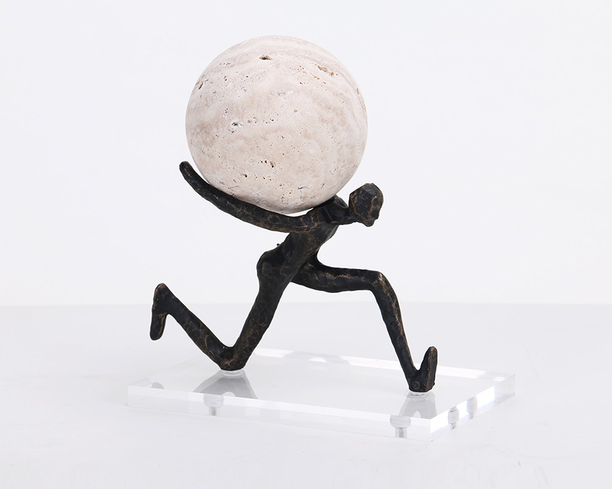 Chasing Balance Dark Bronze & Beige Travertine Sculpture