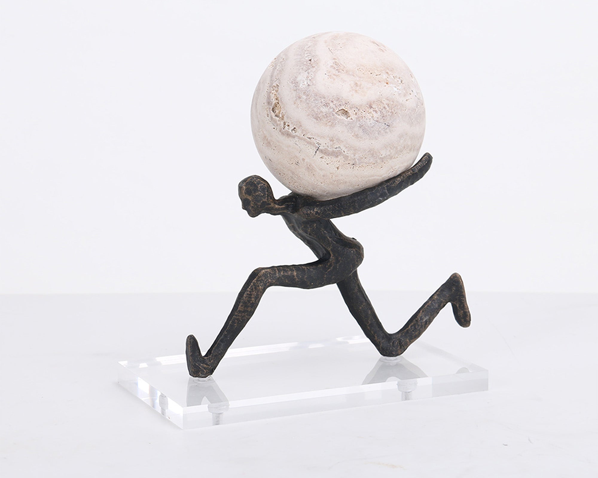 Chasing Balance Dark Bronze & Beige Travertine Sculpture