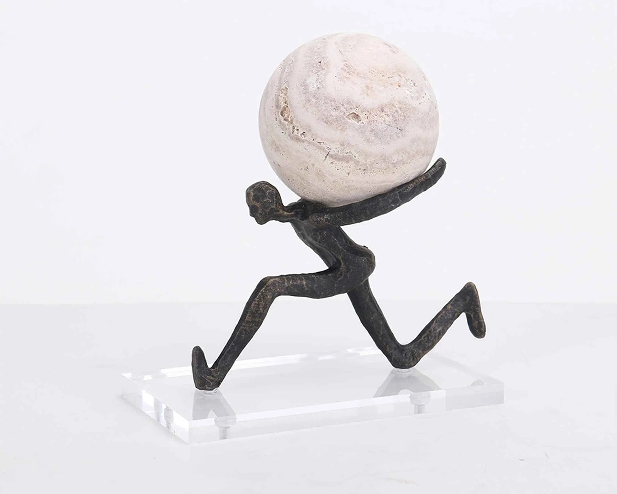 Chasing Balance Dark Bronze & Beige Travertine Sculpture