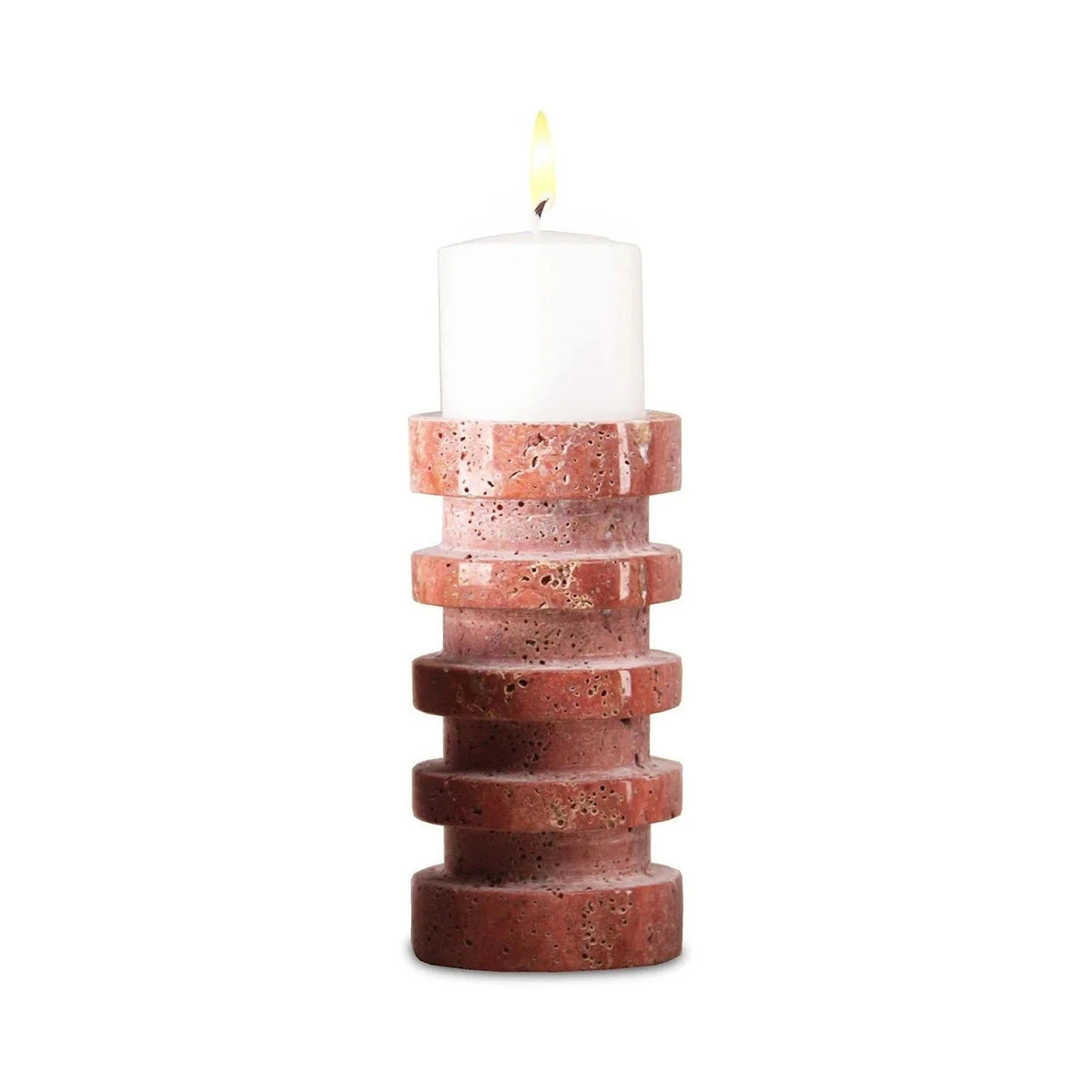 Crimson Rise Large Red Travertine Candle Holder