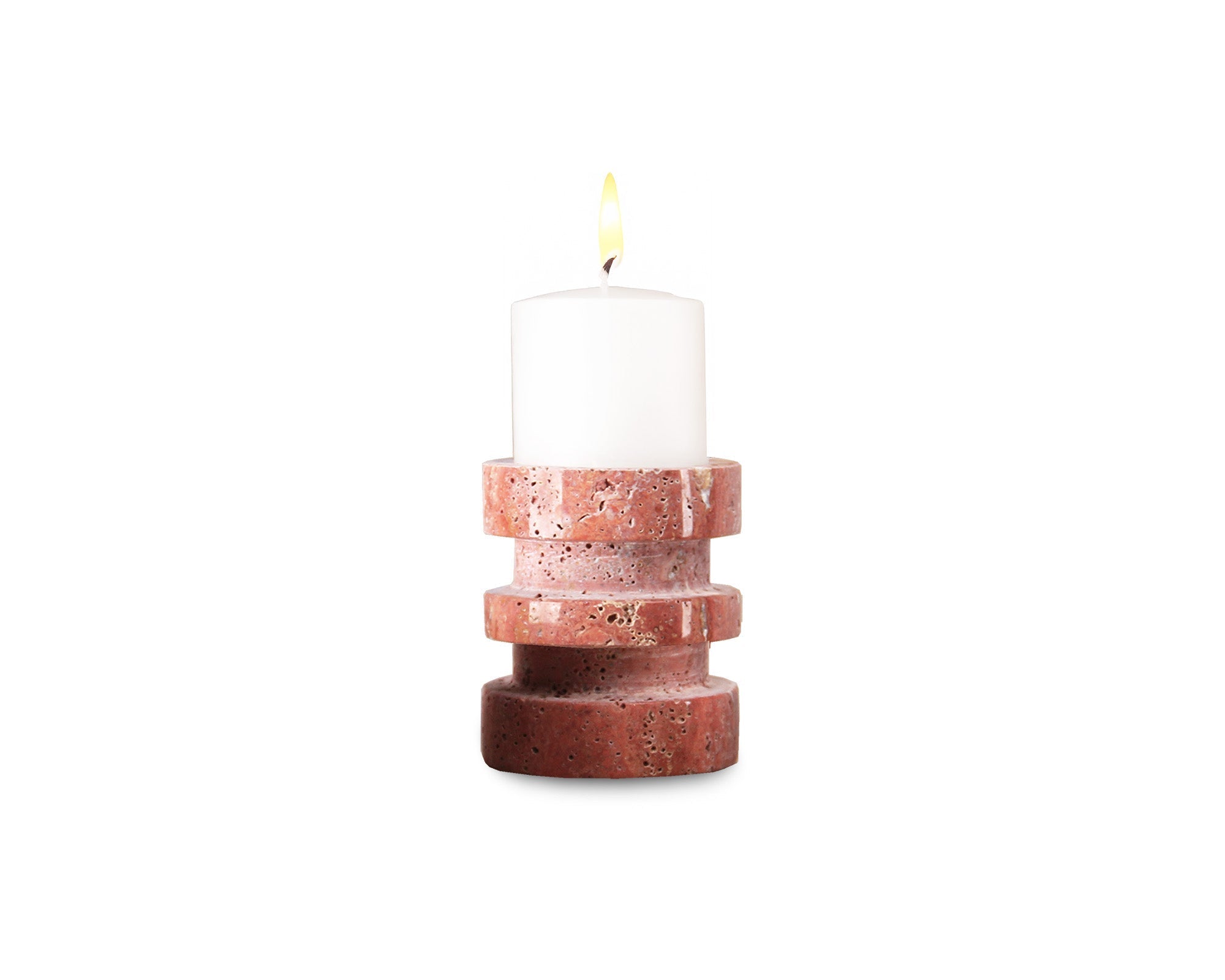 Crimson Rise Red Travertine Candle Holder Small