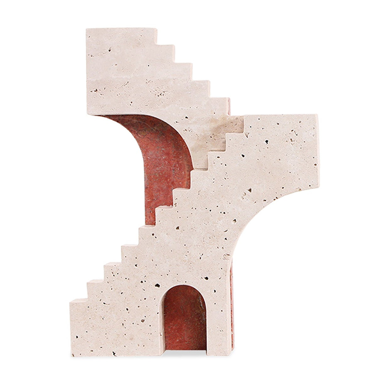 Arched Legacy Beige Travertine & Red Marble Sculpture
