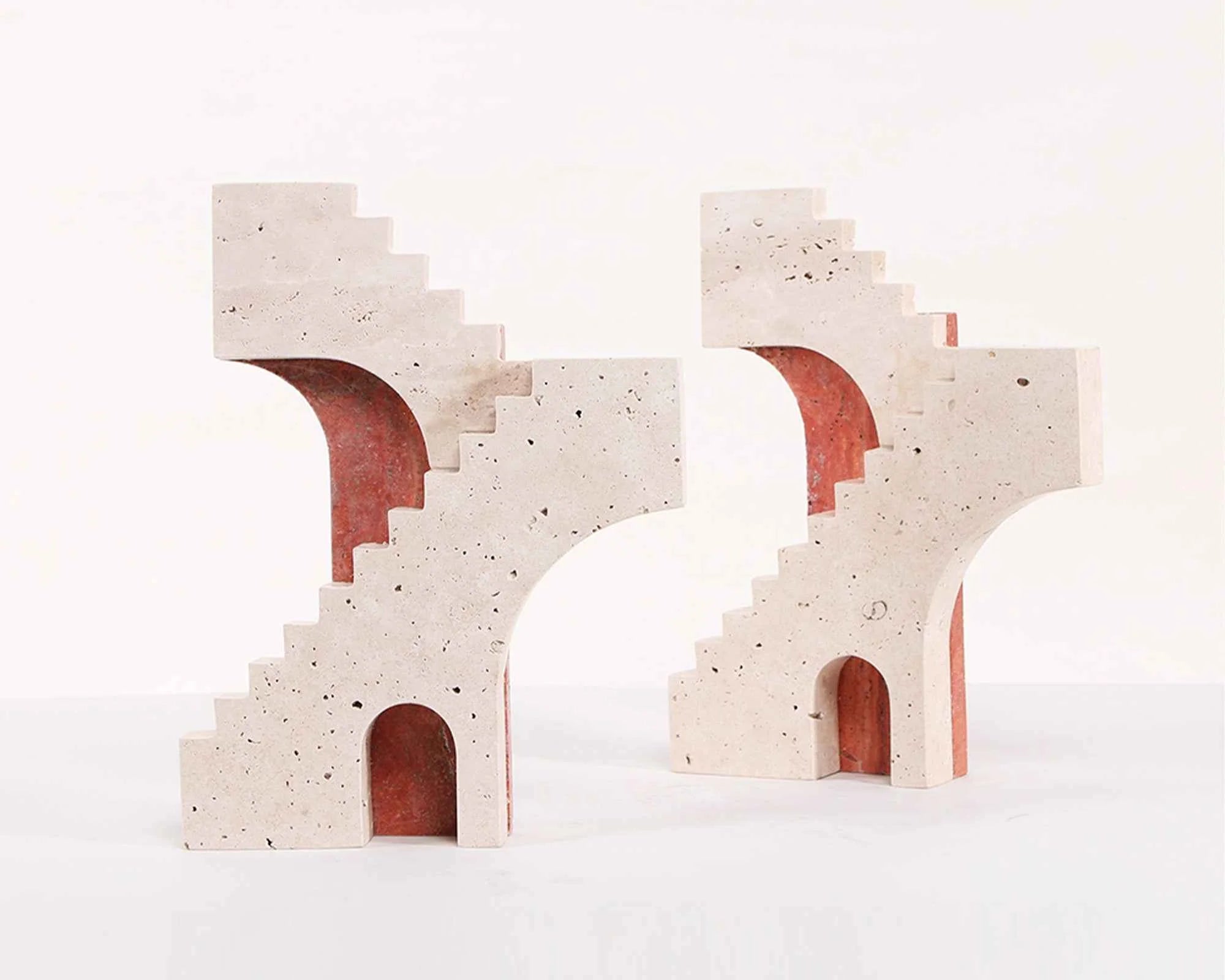 Arched Legacy Beige Travertine & Red Marble Sculpture