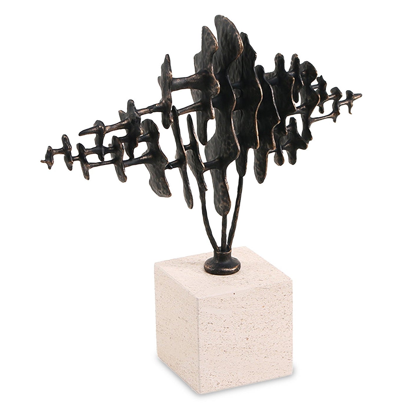 Echo Crest Dark Bronze & Beige Travertine Sculpture