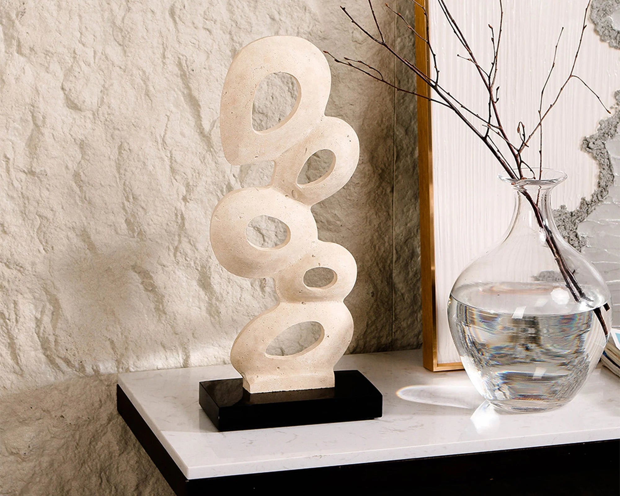 Stone Flow Beige & Black Marble Sculpture