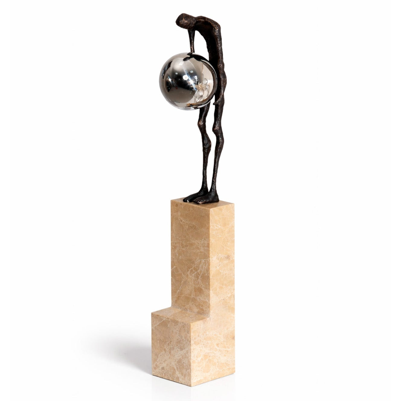 Contemplation Dark Bronze & Marble Sculpture