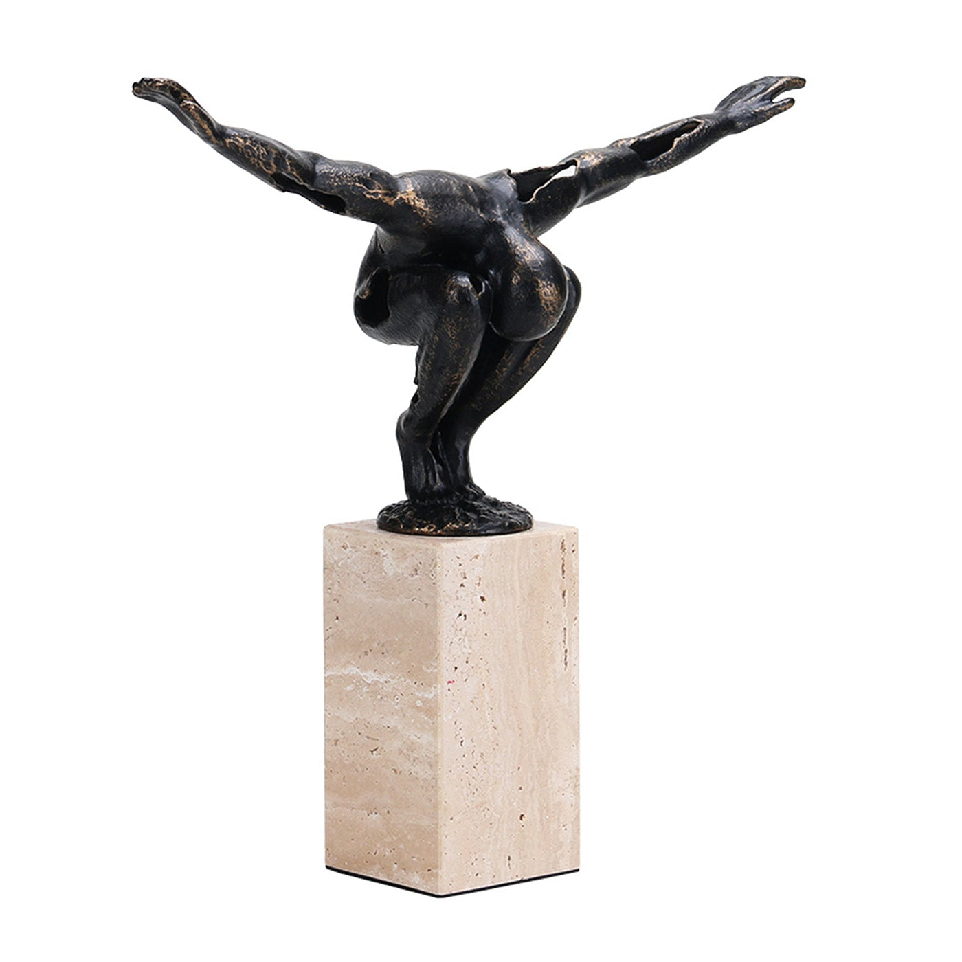 Wings of Freedom Dark Bronze & Beige Travertine Sculpture