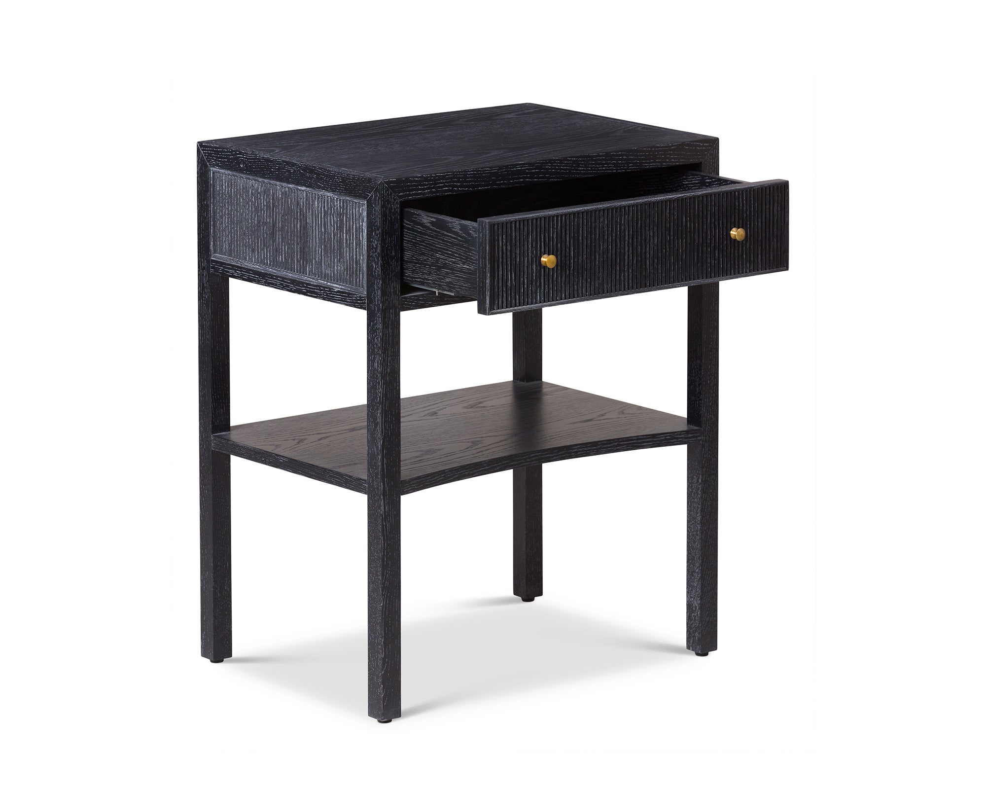 Toronto Bedside Table - Black Ceruse Oak & Brass