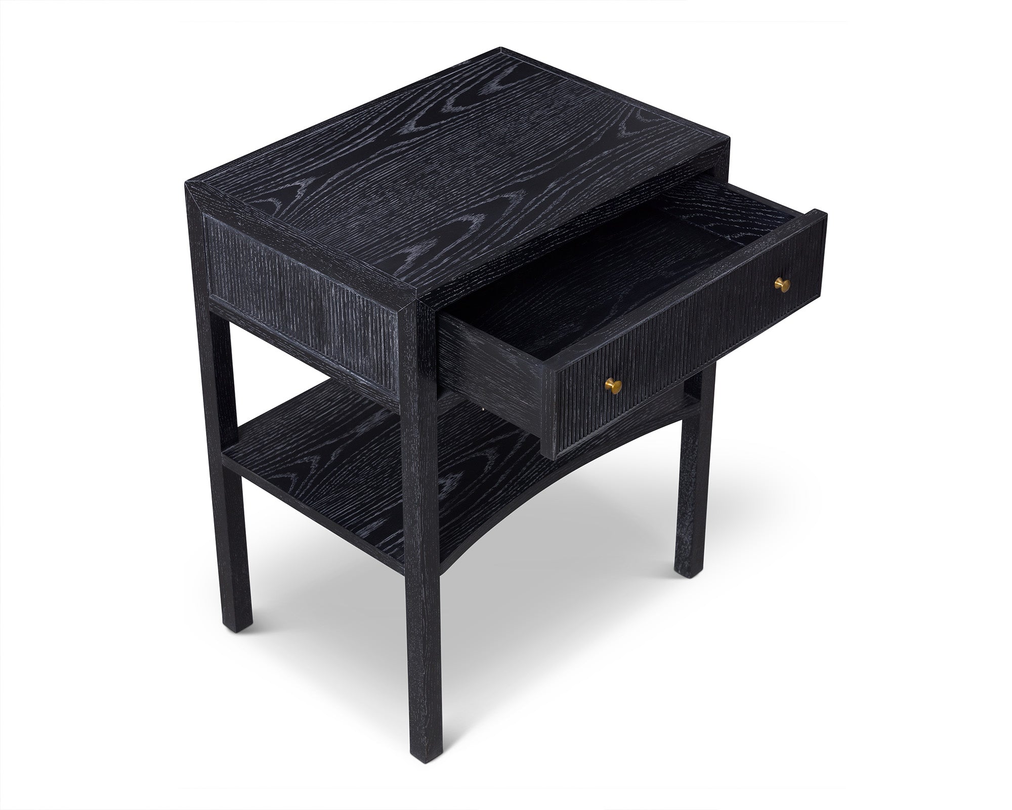Toronto Bedside Table - Black Ceruse Oak & Brass