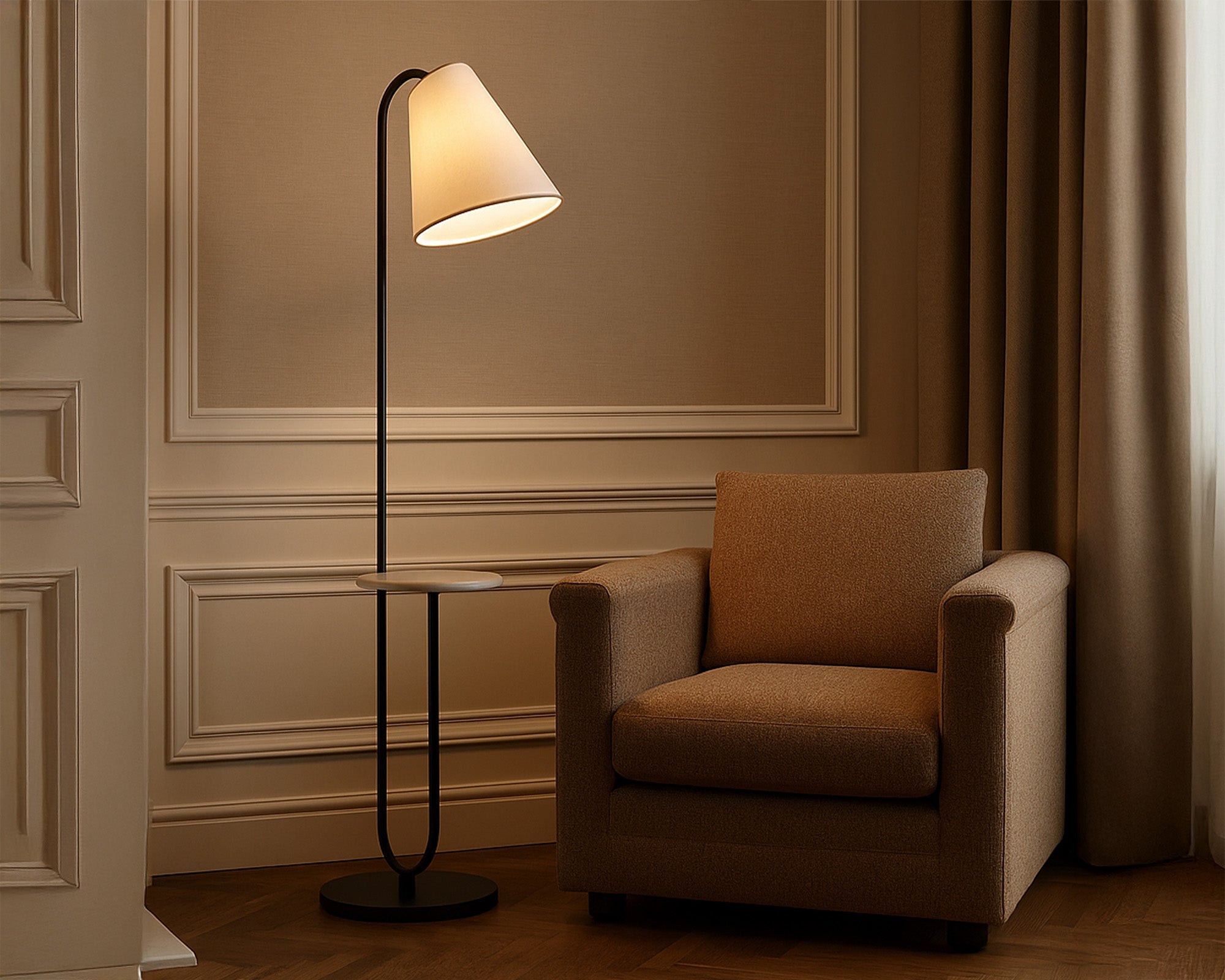 Edgar Floor Lamp - Carrara Marble & White Linen