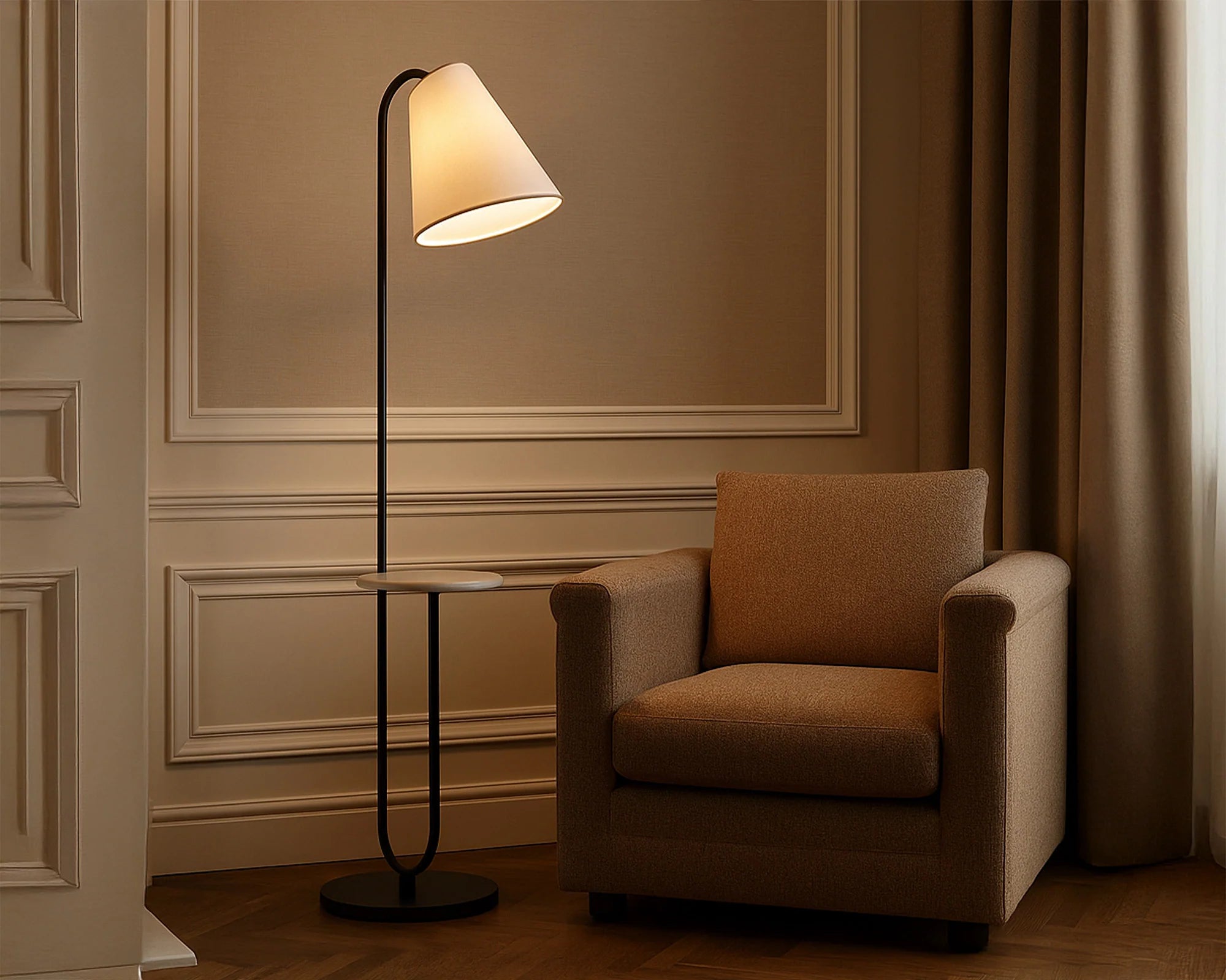 Edgar Carrara Marble & White Linen Floor Lamp