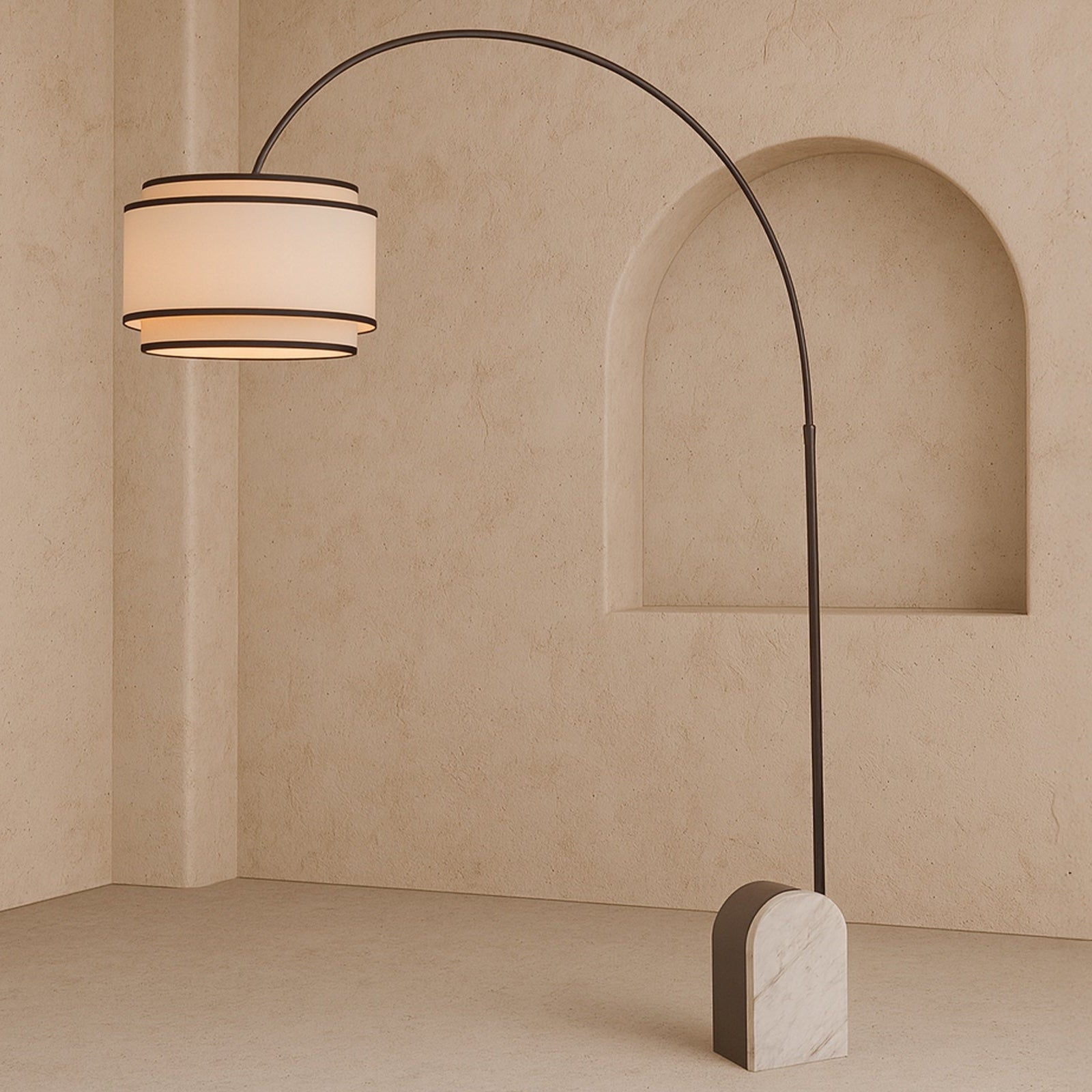Arcadia White Marble & Matt Black Metal Floor Lamp