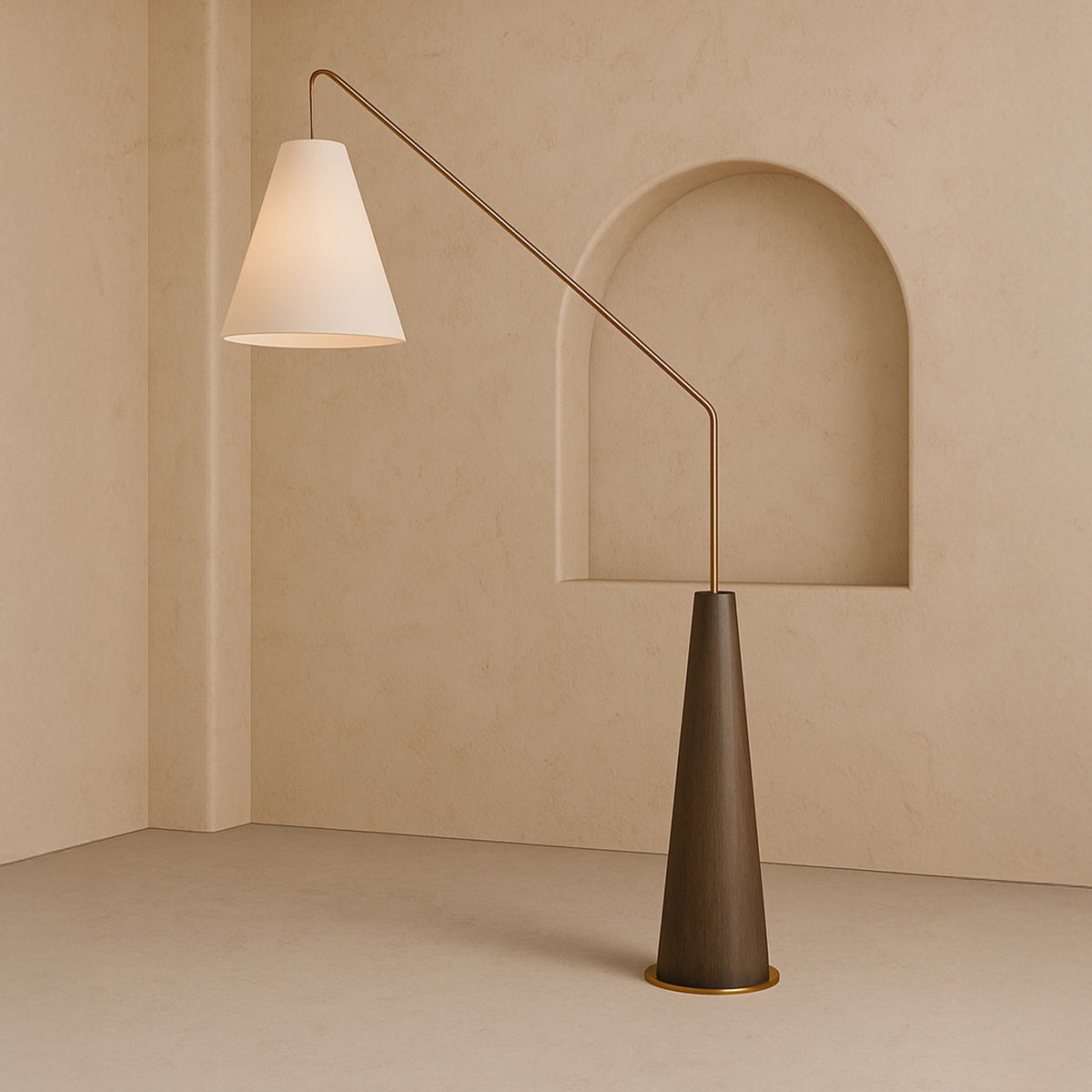 Brandon Dark Brown Oak & White Linen Shade & Boucle Floor Lamp
