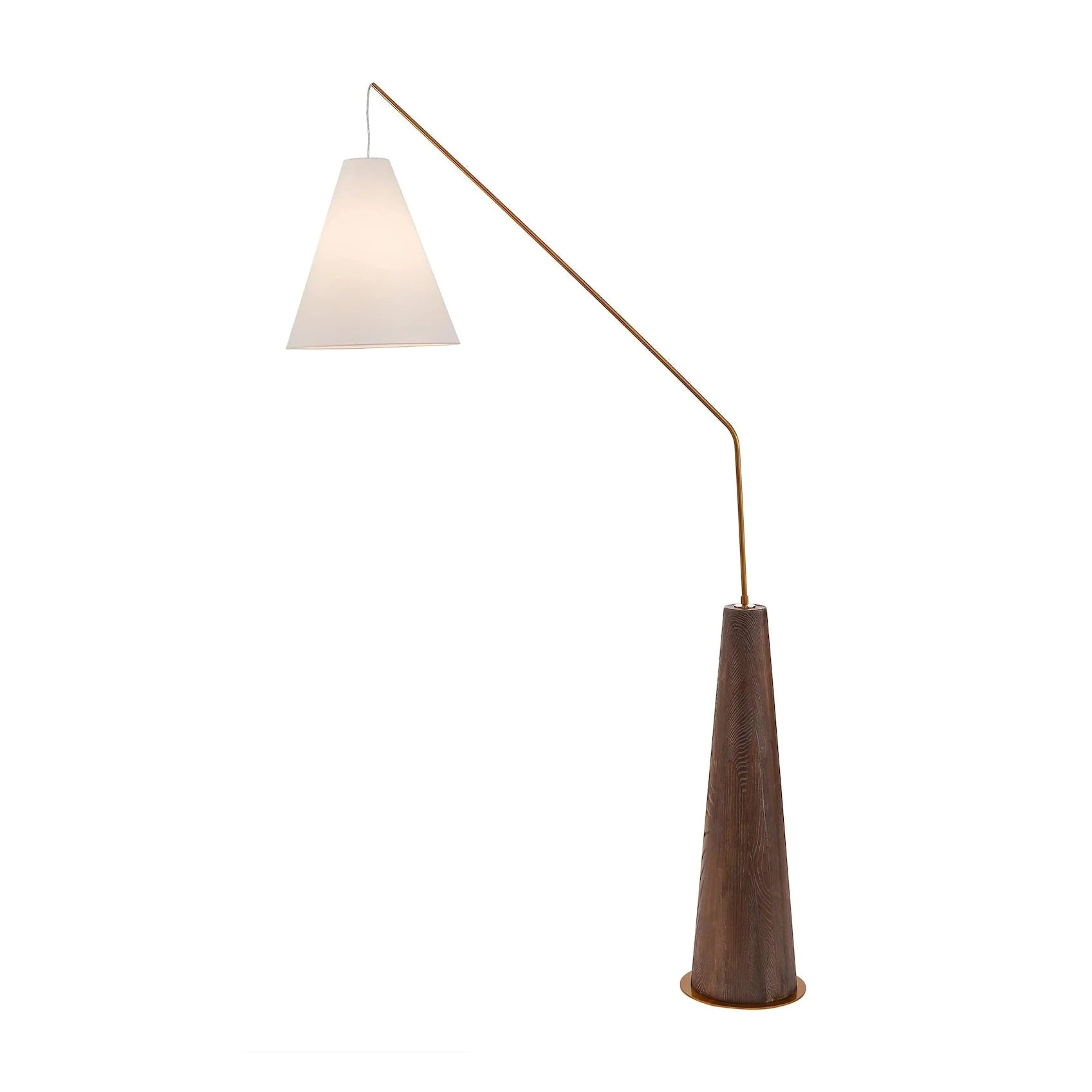 Brandon Dark Brown Oak Wood & Antique Brass White Linen Shade Floor Lamp