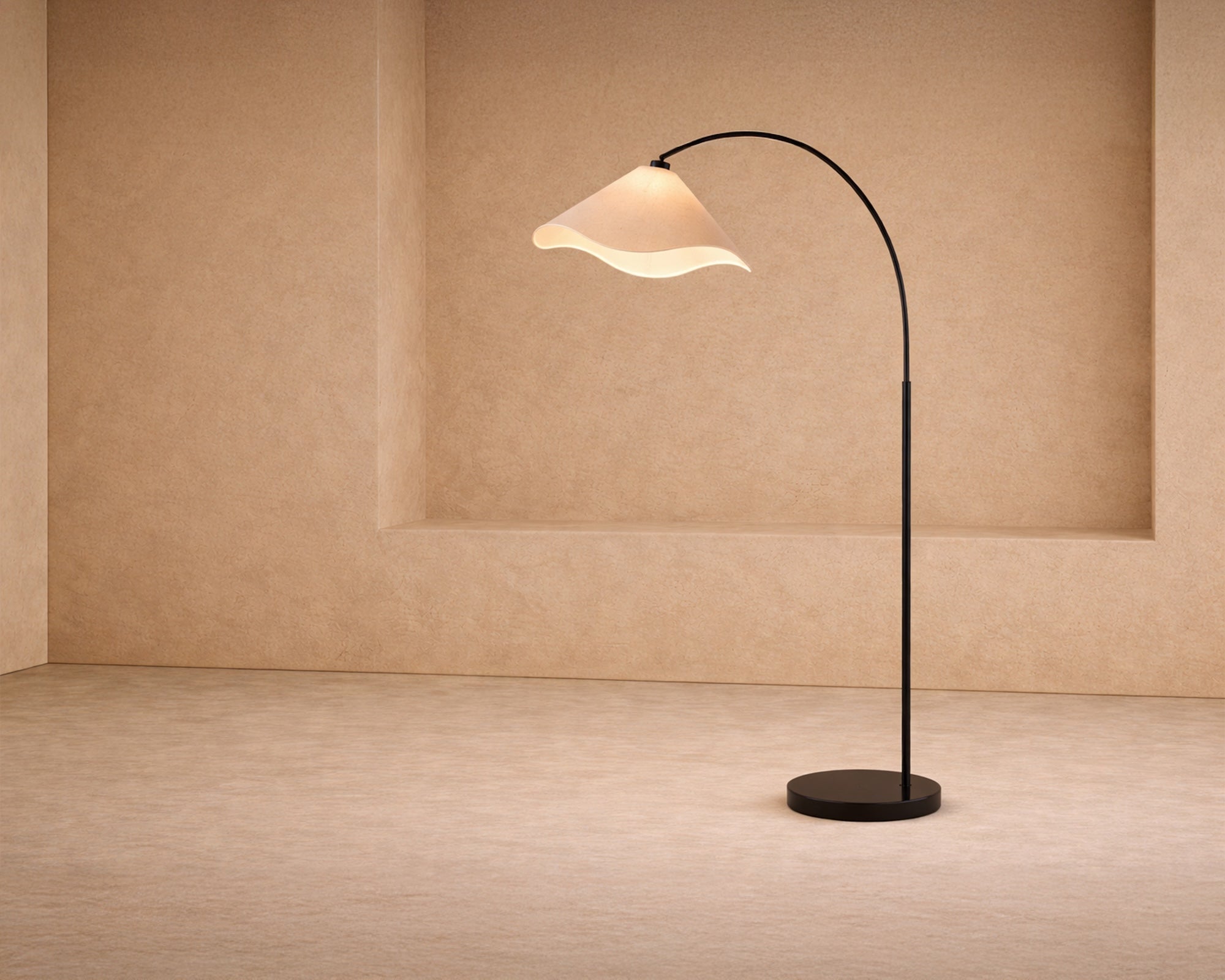 Blossom Floor Lamp - Matt Black & Beige Linen