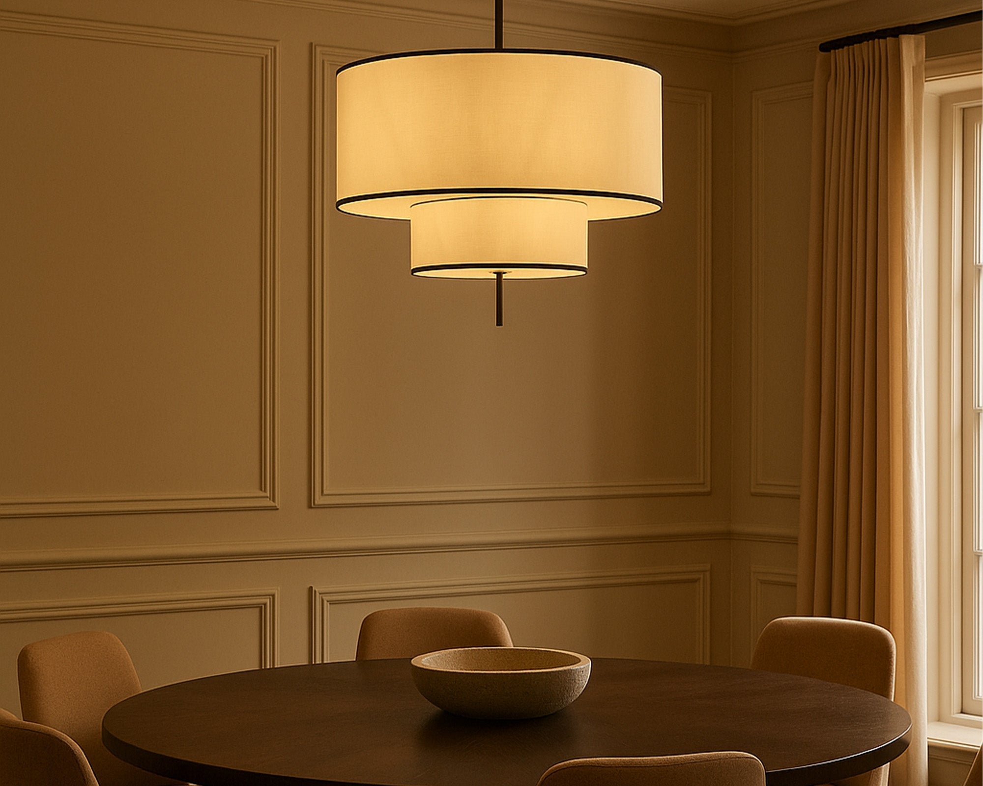 Aris Pendant Light - Black Metal & White Linen