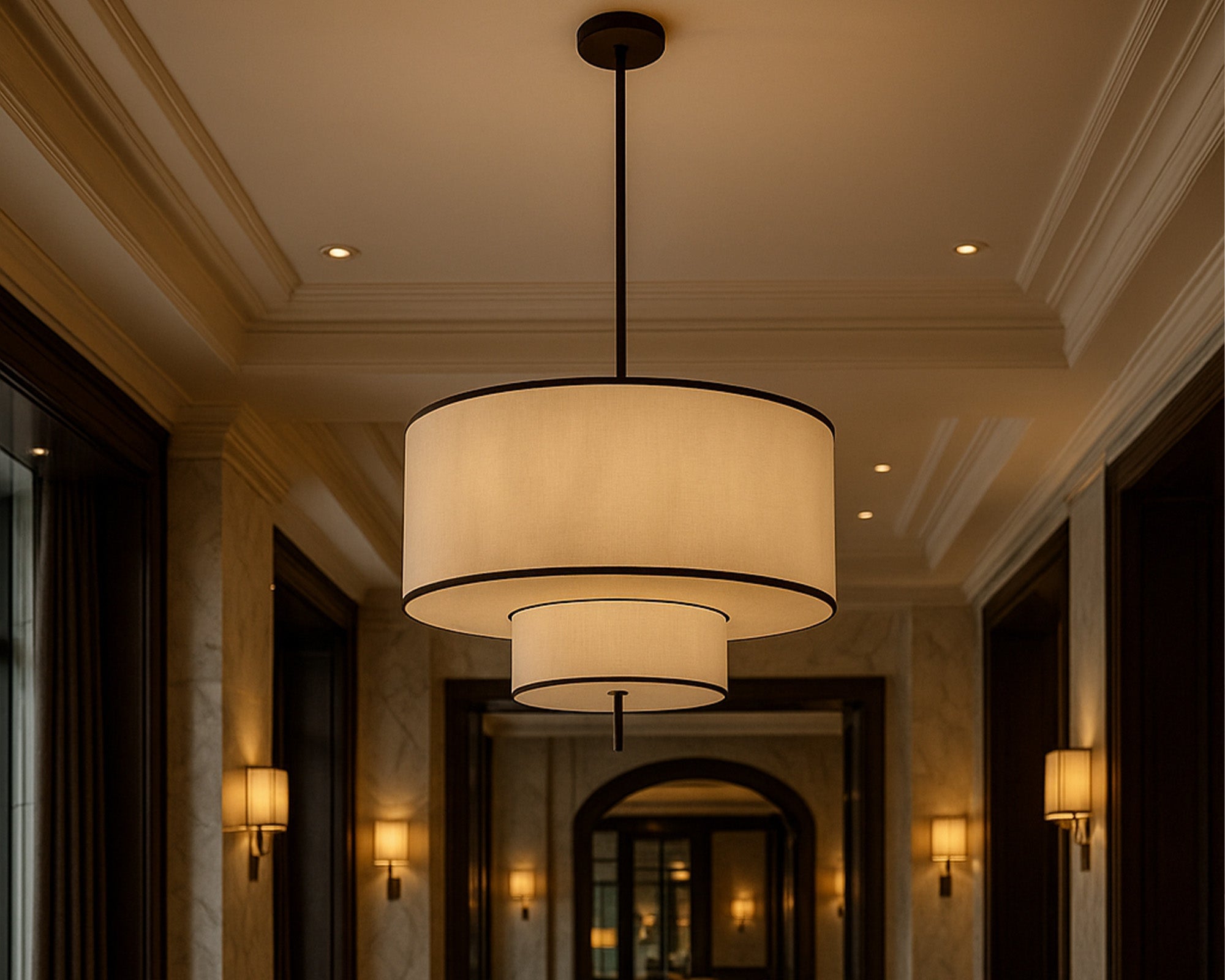 Aris Pendant Light - Black Metal & White Linen