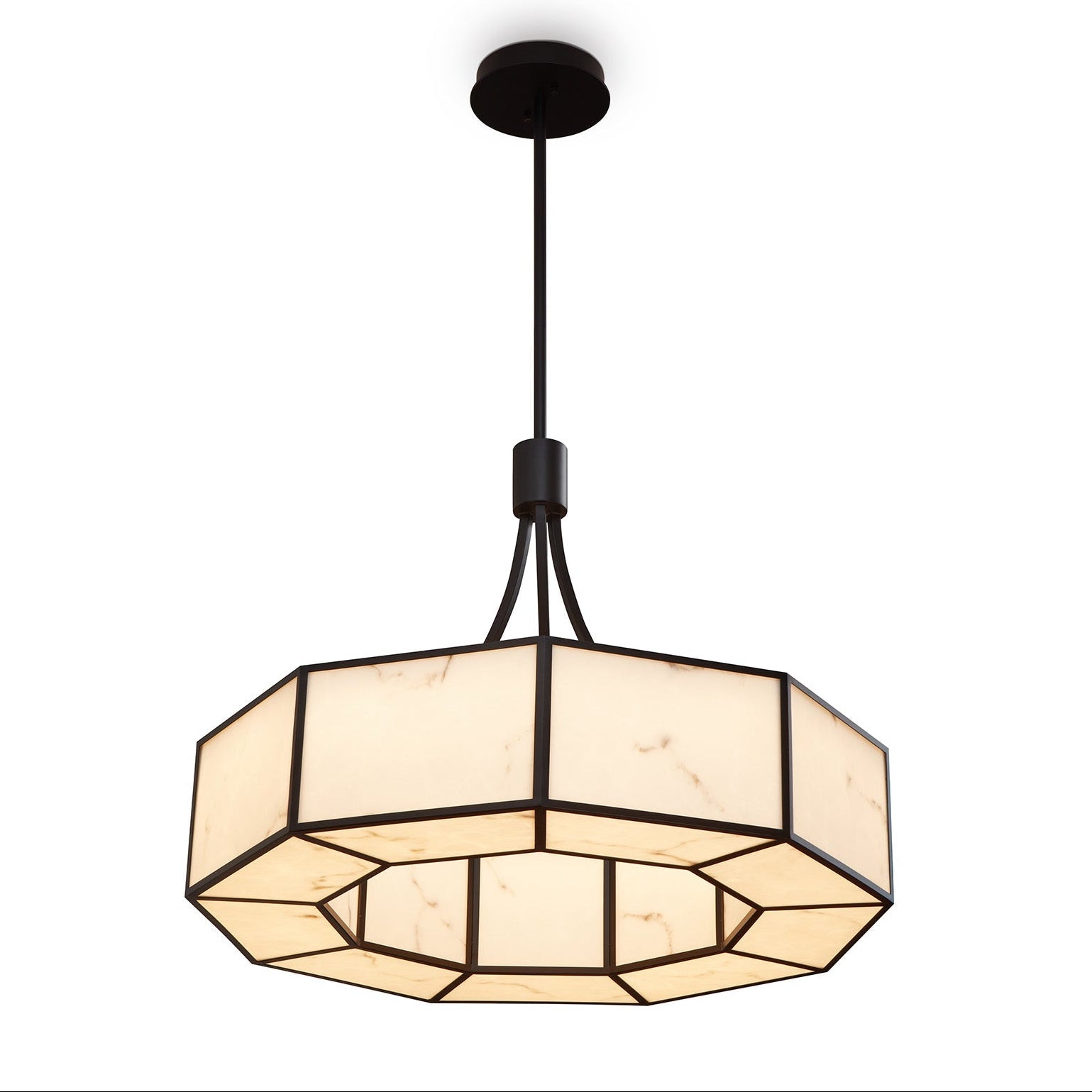 Allen Alabaster Effect & Black Metal Pendant Light