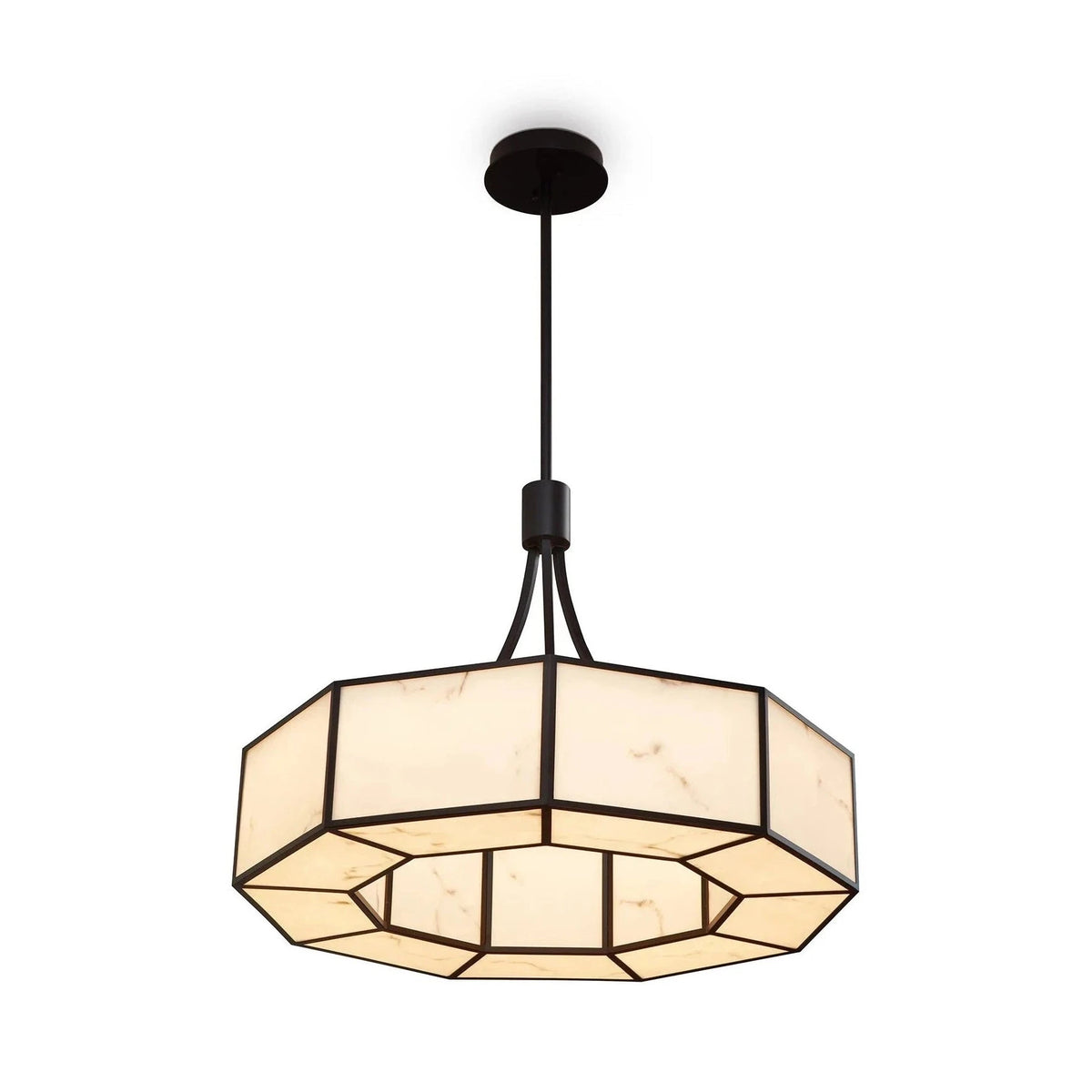 Allen Alabaster Effect & Black Metal Pendant Light