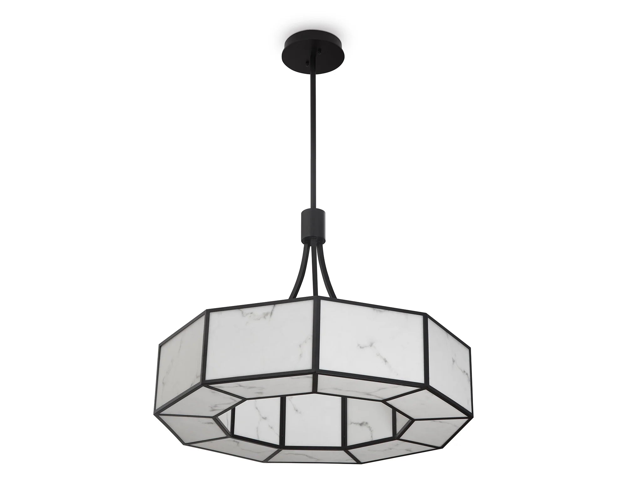 Allen Alabaster Effect & Black Metal Pendant Light