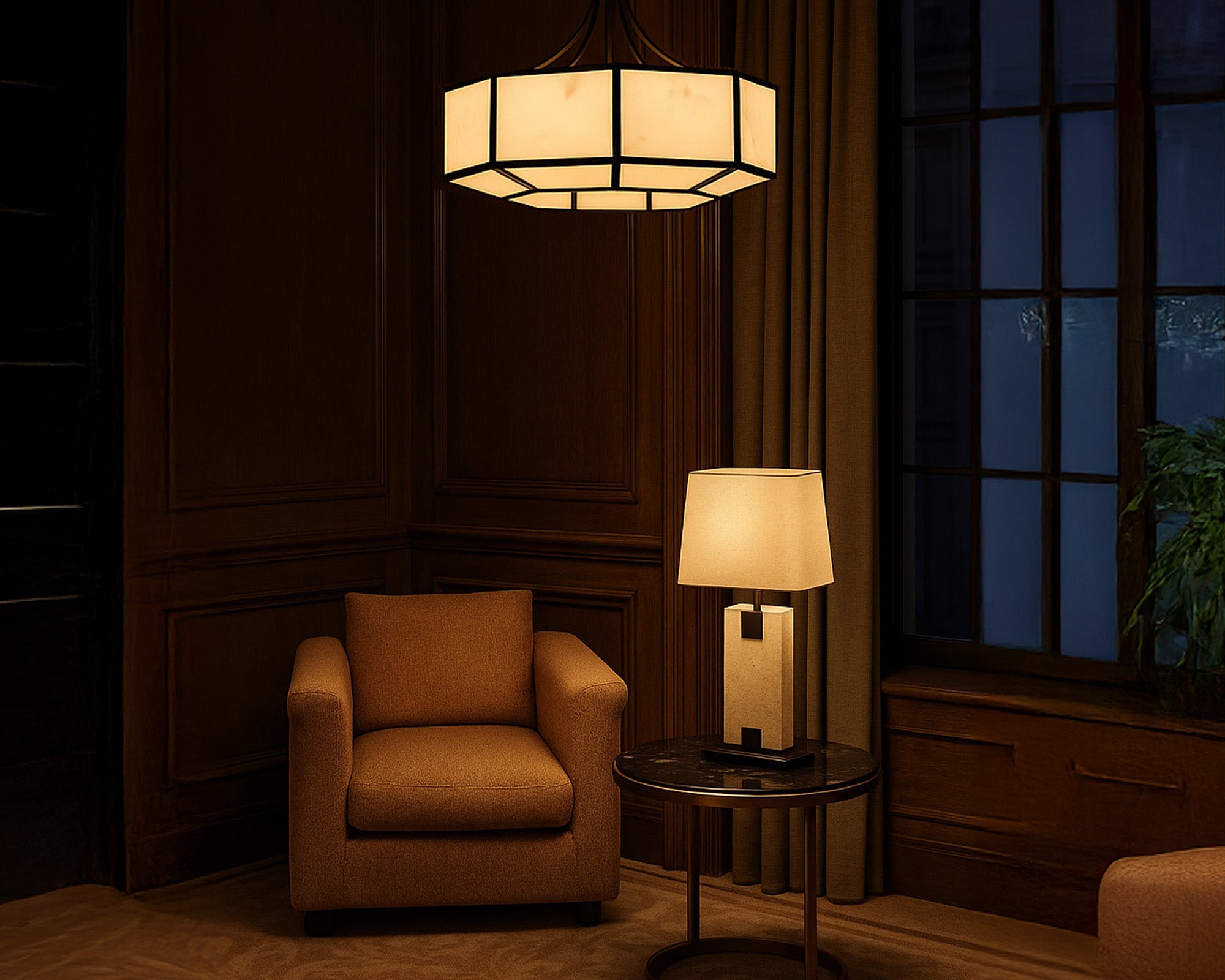 Allen Pendant Light - Alabaster Effect & Black Metal