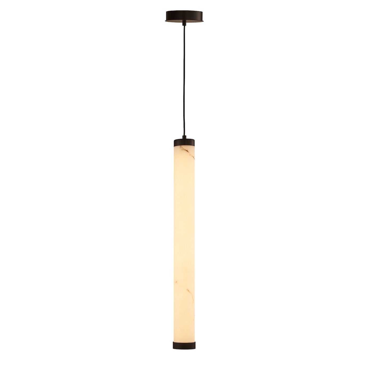 Abaco Alabaster Effect Shade & Black Metal Pendant Light