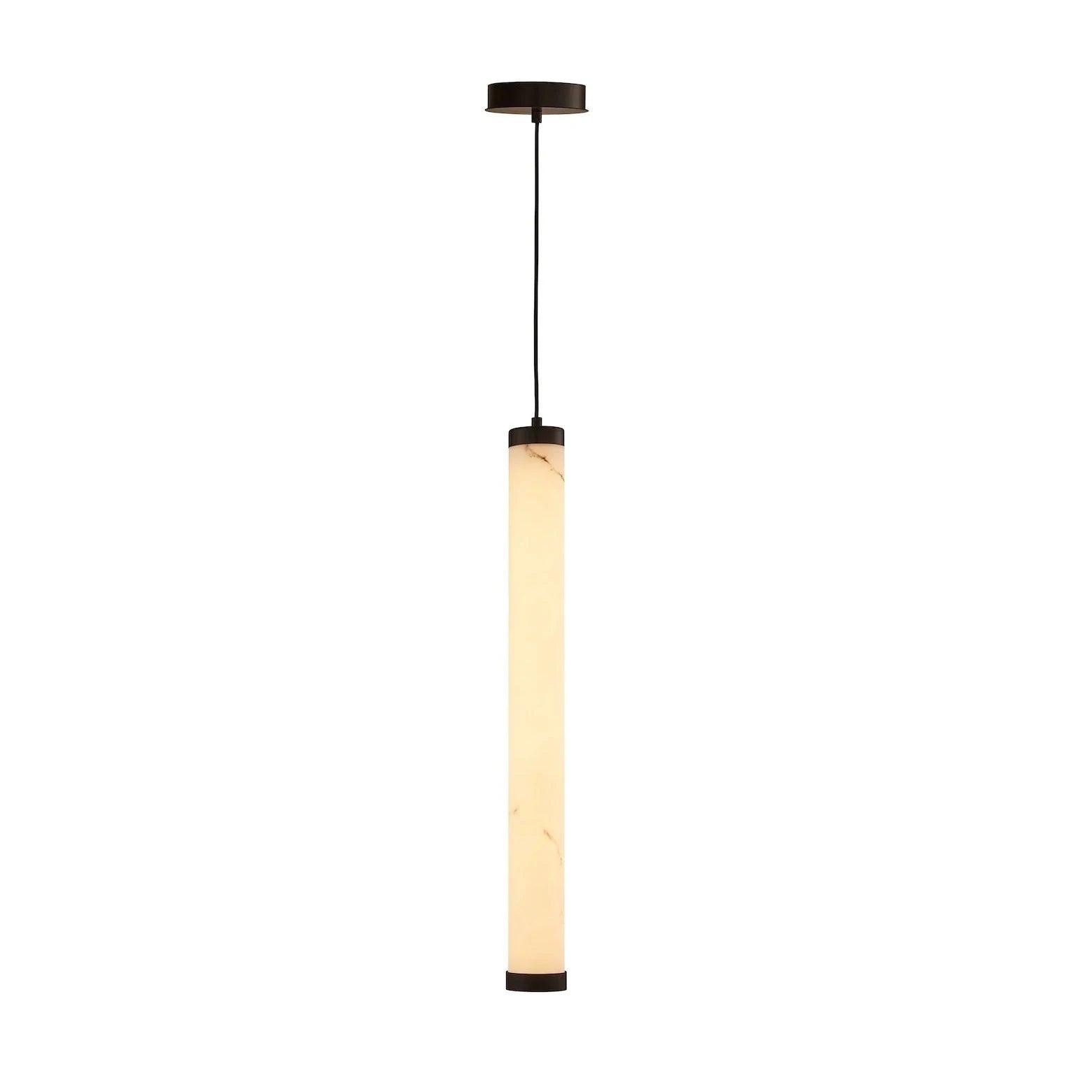 Abaco Alabaster Effect Shade & Black Metal Pendant Light