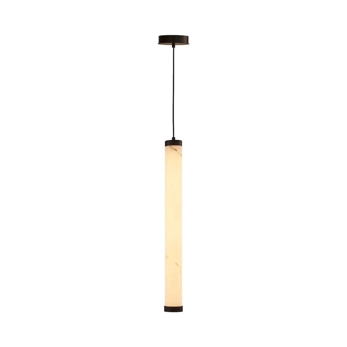 Abaco Alabaster Effect Shade & Black Metal Pendant Light