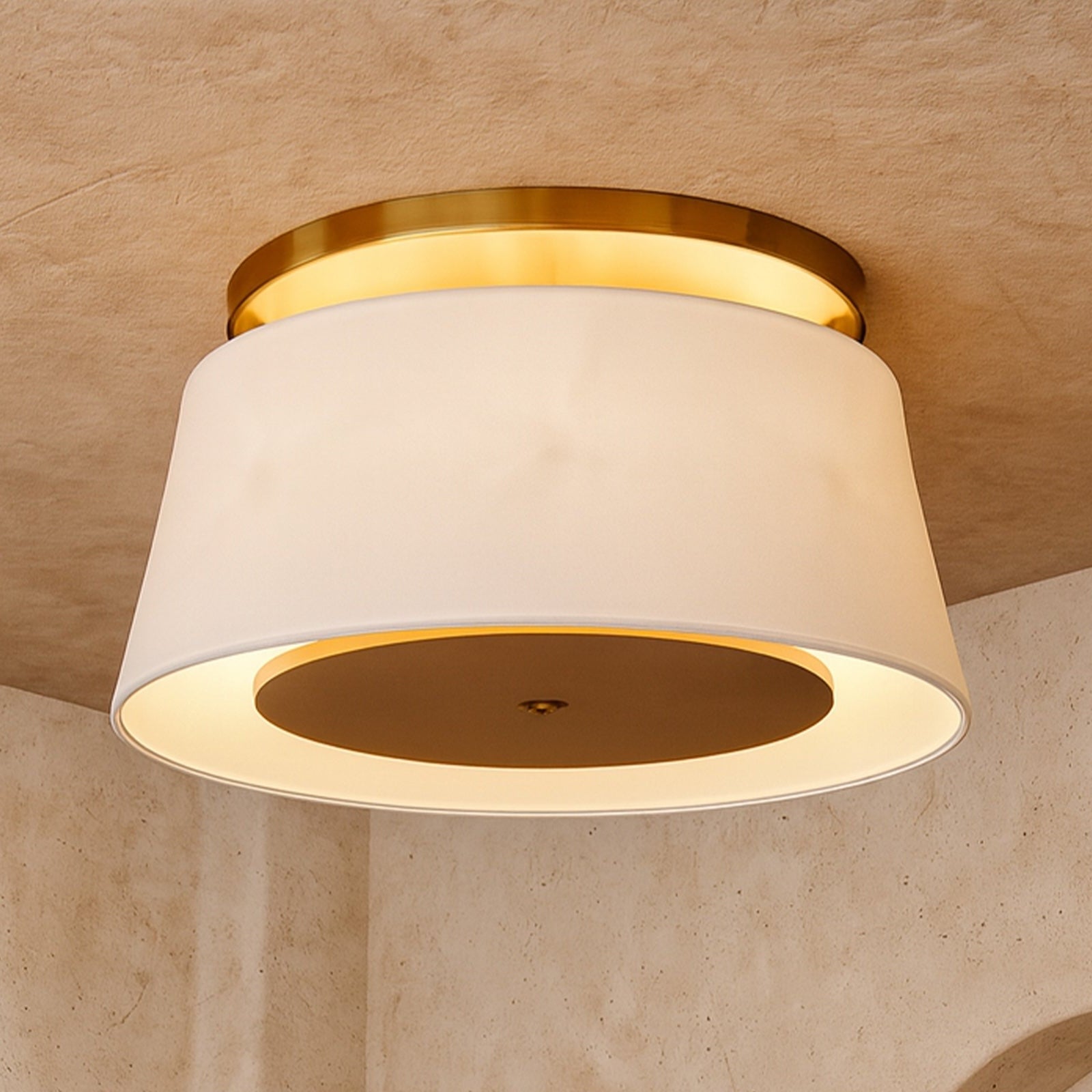 Mila Antique Brass & Off White Linen Shade Pendant Light