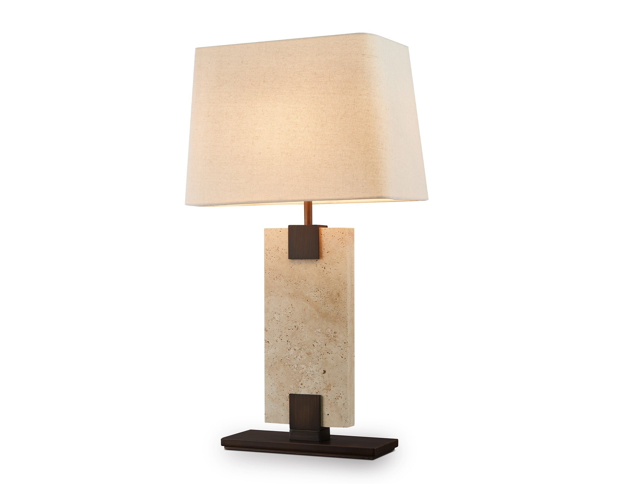 Madison Table Lamp - Travertine & Off White Linen