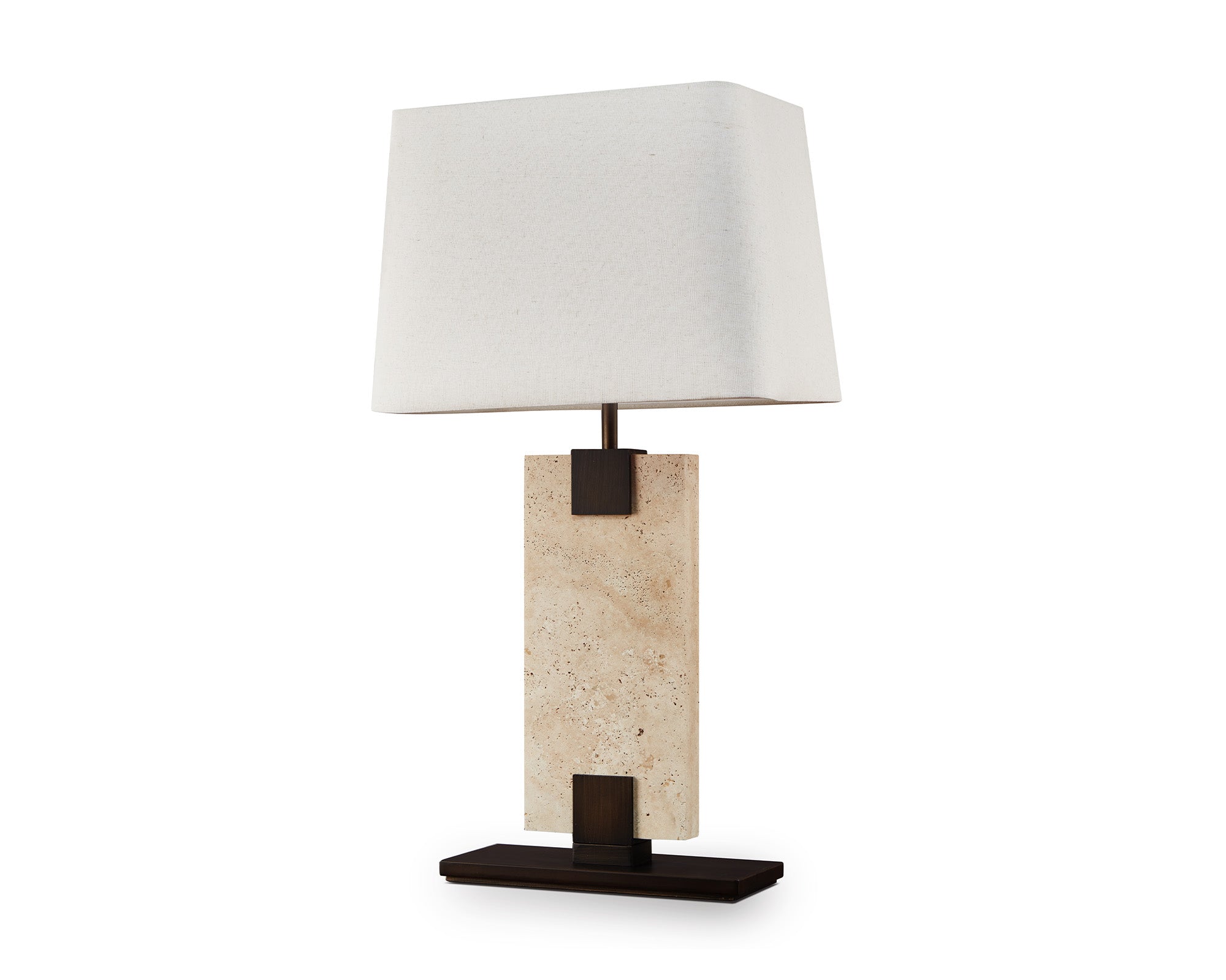 Madison Table Lamp - Travertine & Off White Linen