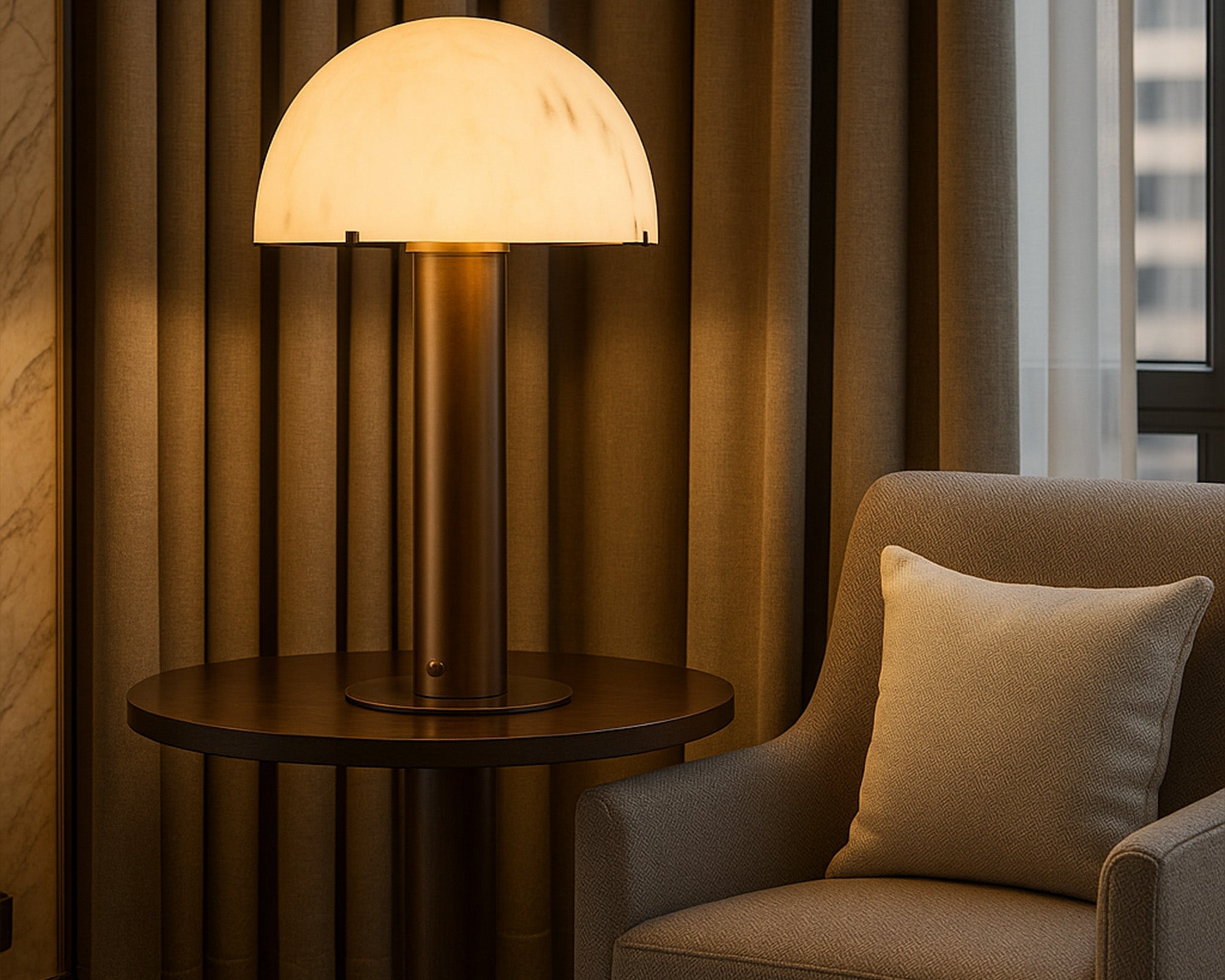 Aston Table Lamp - Alabaster Effect & Antique Brass