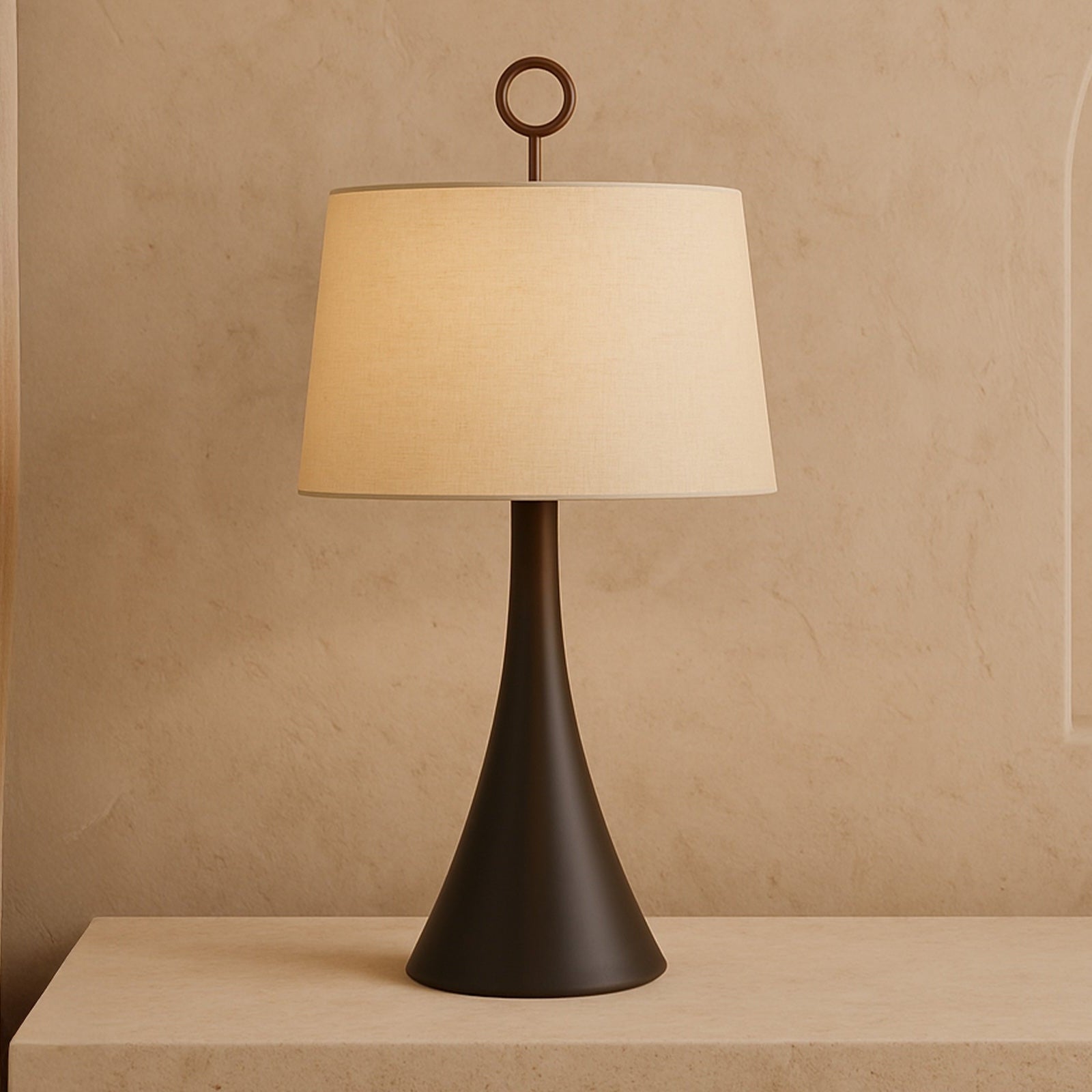 Leila Antique Hairline Bronze & Off White Linen Table Lamp