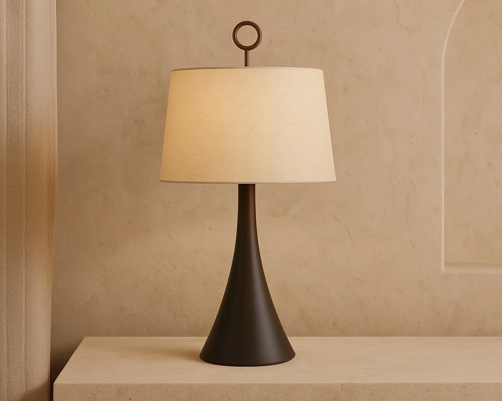 Leila Antique Hairline Bronze & Off White Linen Table Lamp