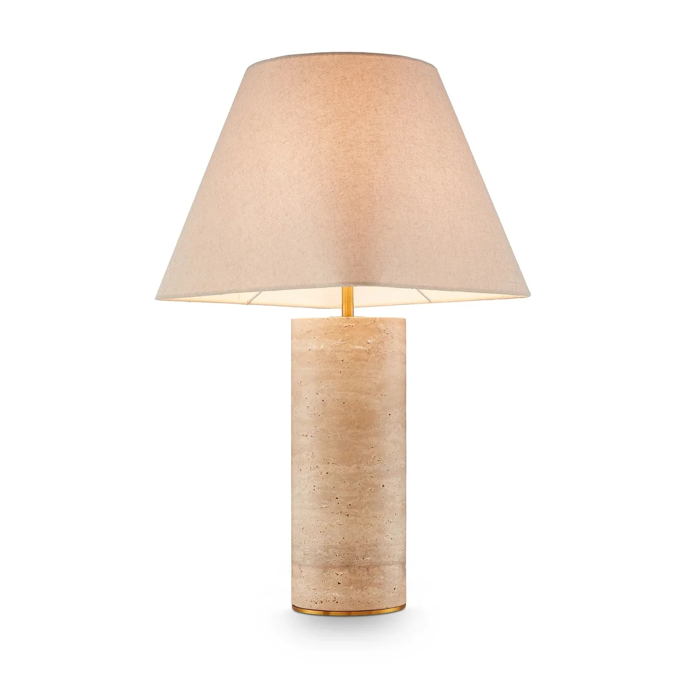 Corina Travertine & Beige Textured Linen Shade Table Lamp